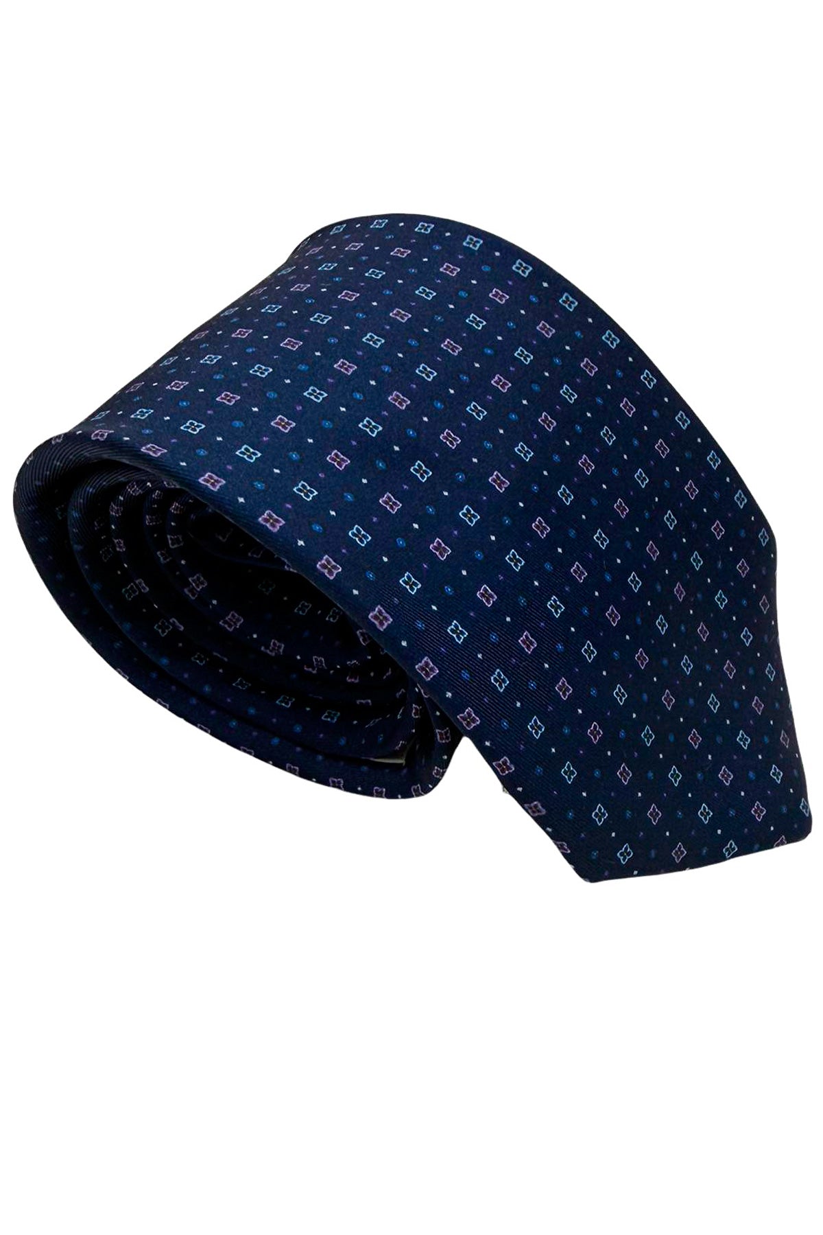 Cravatta uomo blu 9cm fantasia in pura seta cucita a mano