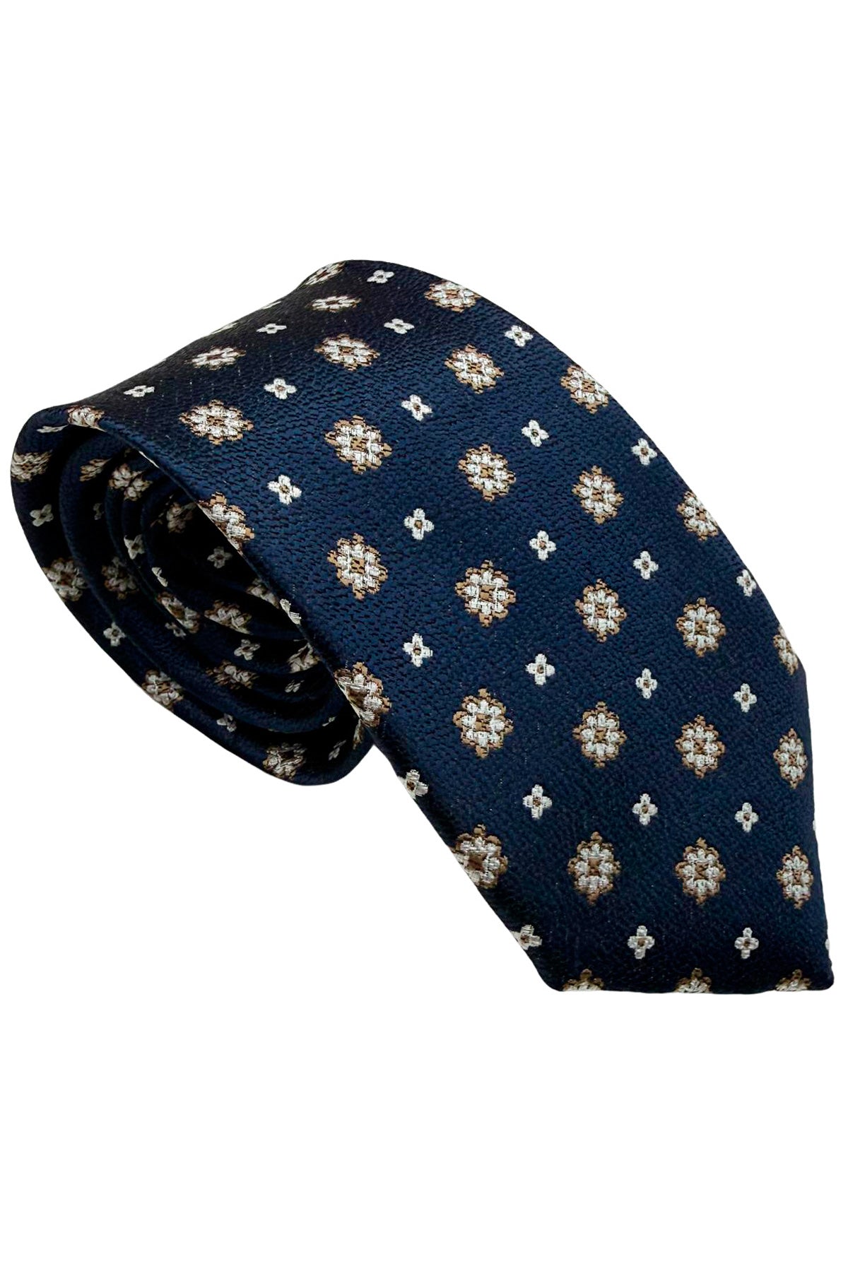 Cravatta uomo blu 9cm fantasia in pura seta cucita a mano