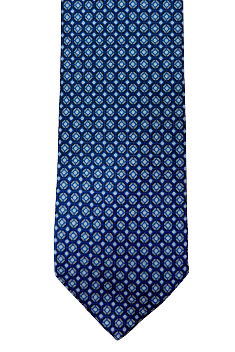 Cravatta uomo blu 9cm fantasia in pura seta cucita a mano
