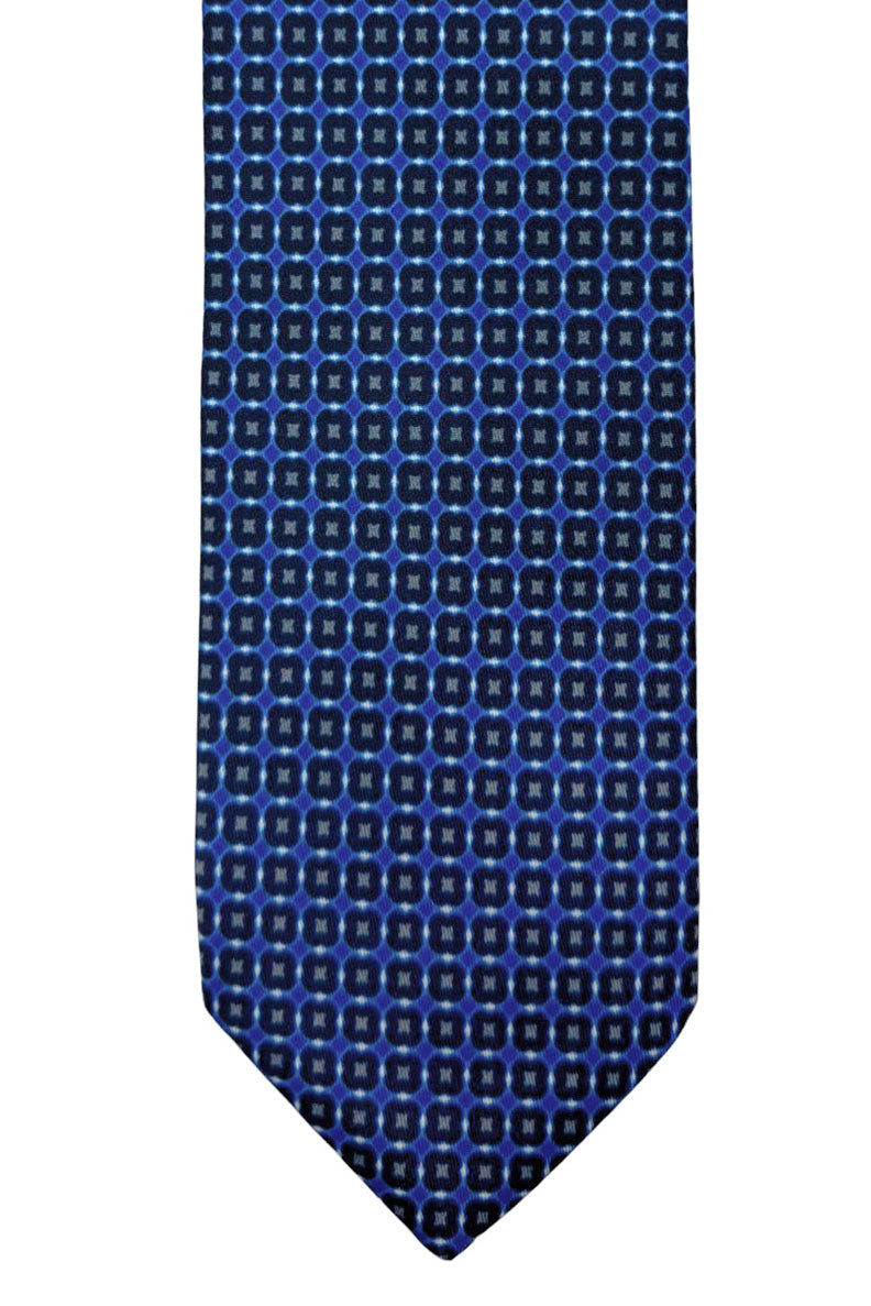 Cravatta uomo blu 9cm fantasia in pura seta cucita a mano