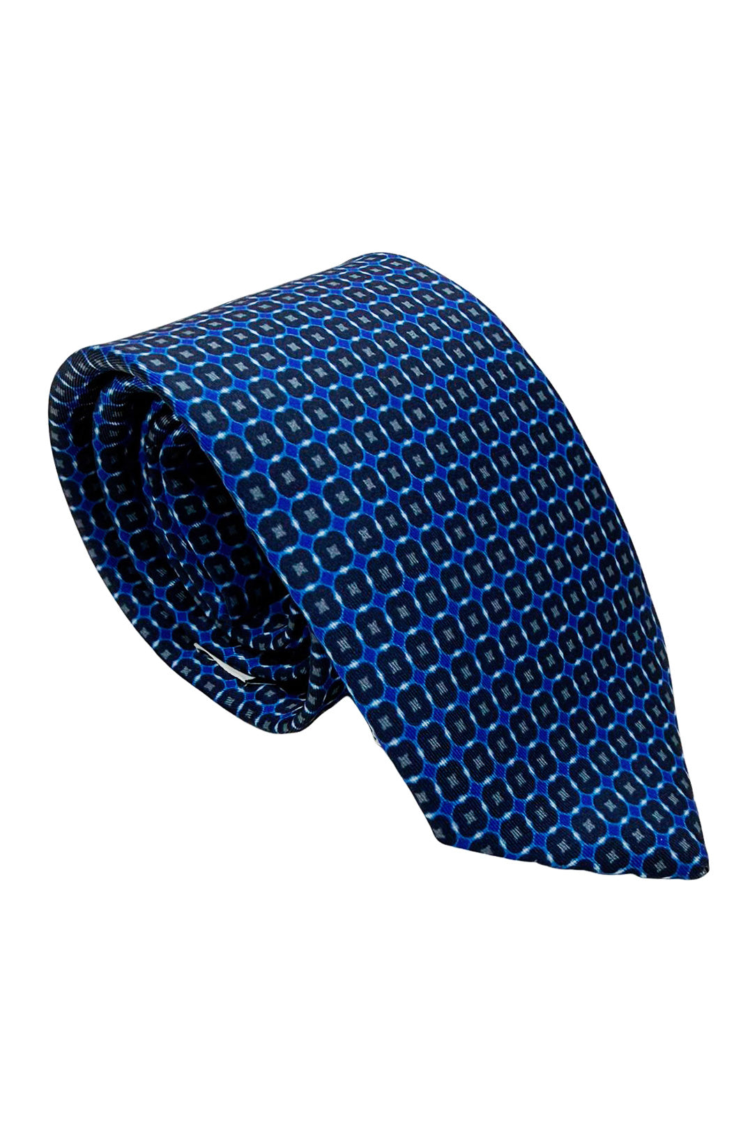 Cravatta uomo blu 9cm fantasia in pura seta cucita a mano