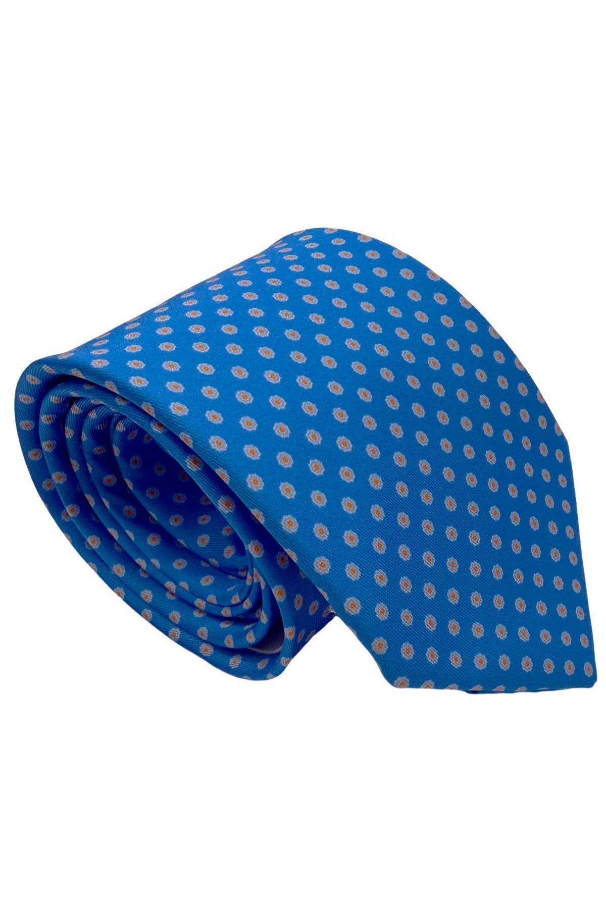 Cravatta uomo azzurra 9cm fantasia in pura seta cucita a mano