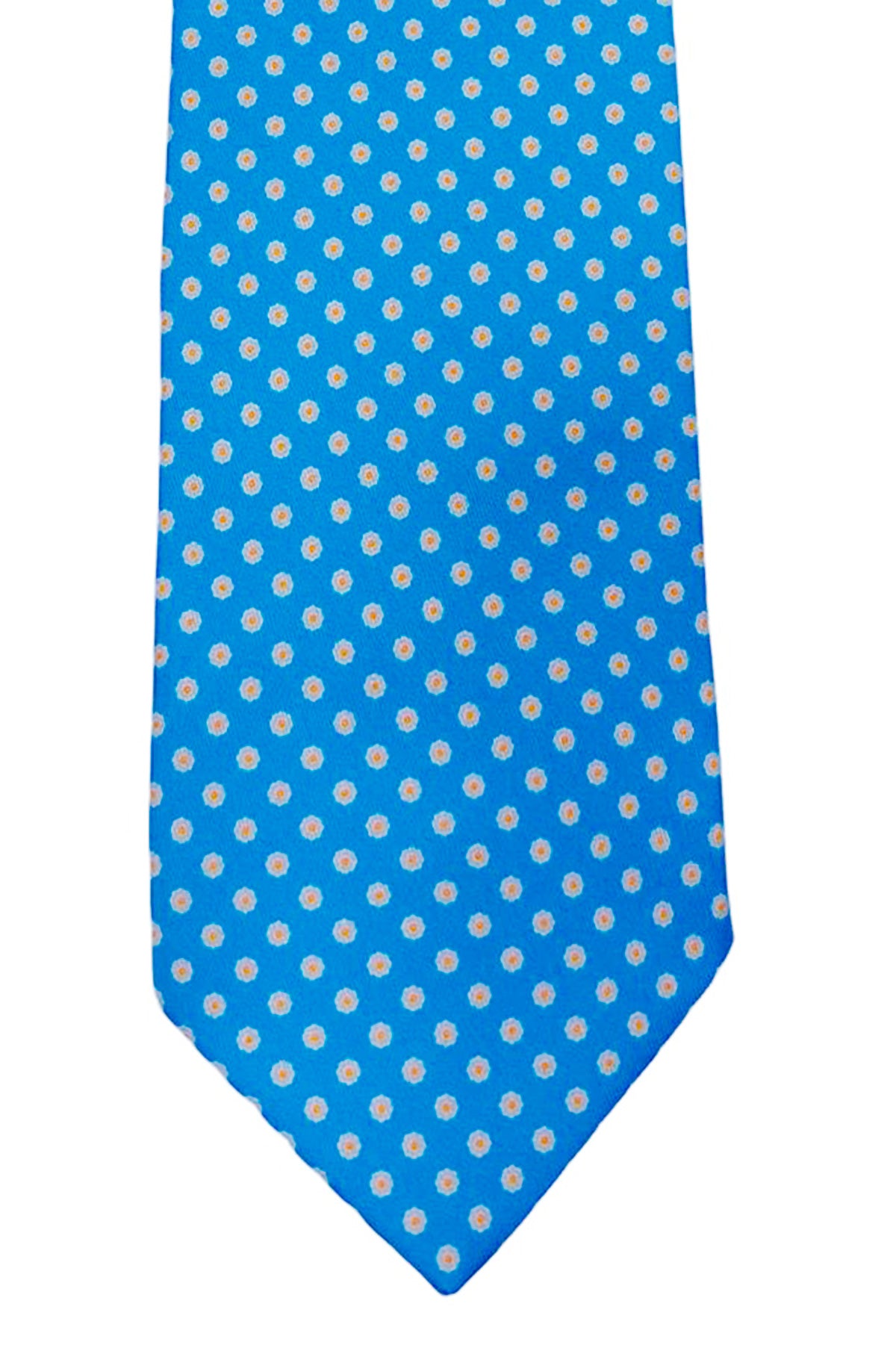 Cravatta uomo azzurra 9cm fantasia in pura seta cucita a mano