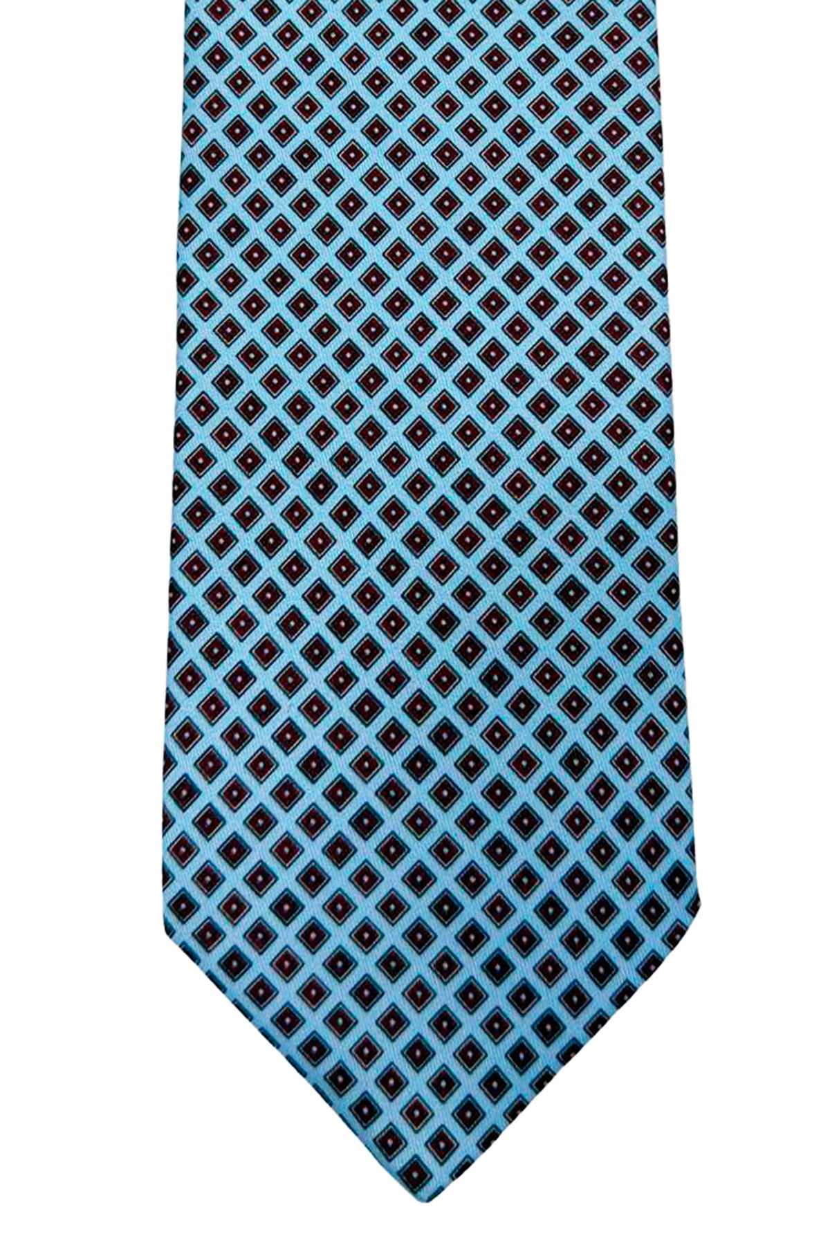 Cravatta uomo azzurra 9cm fantasia in pura seta cucita a mano