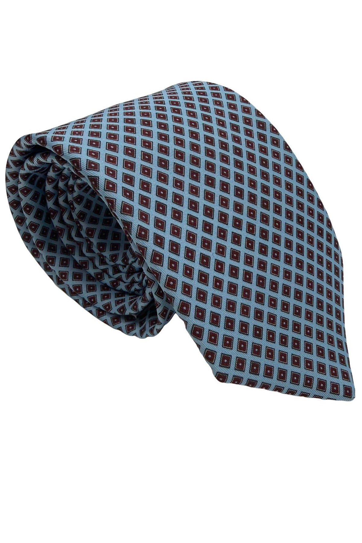 Cravatta uomo azzurra 9cm fantasia in pura seta cucita a mano