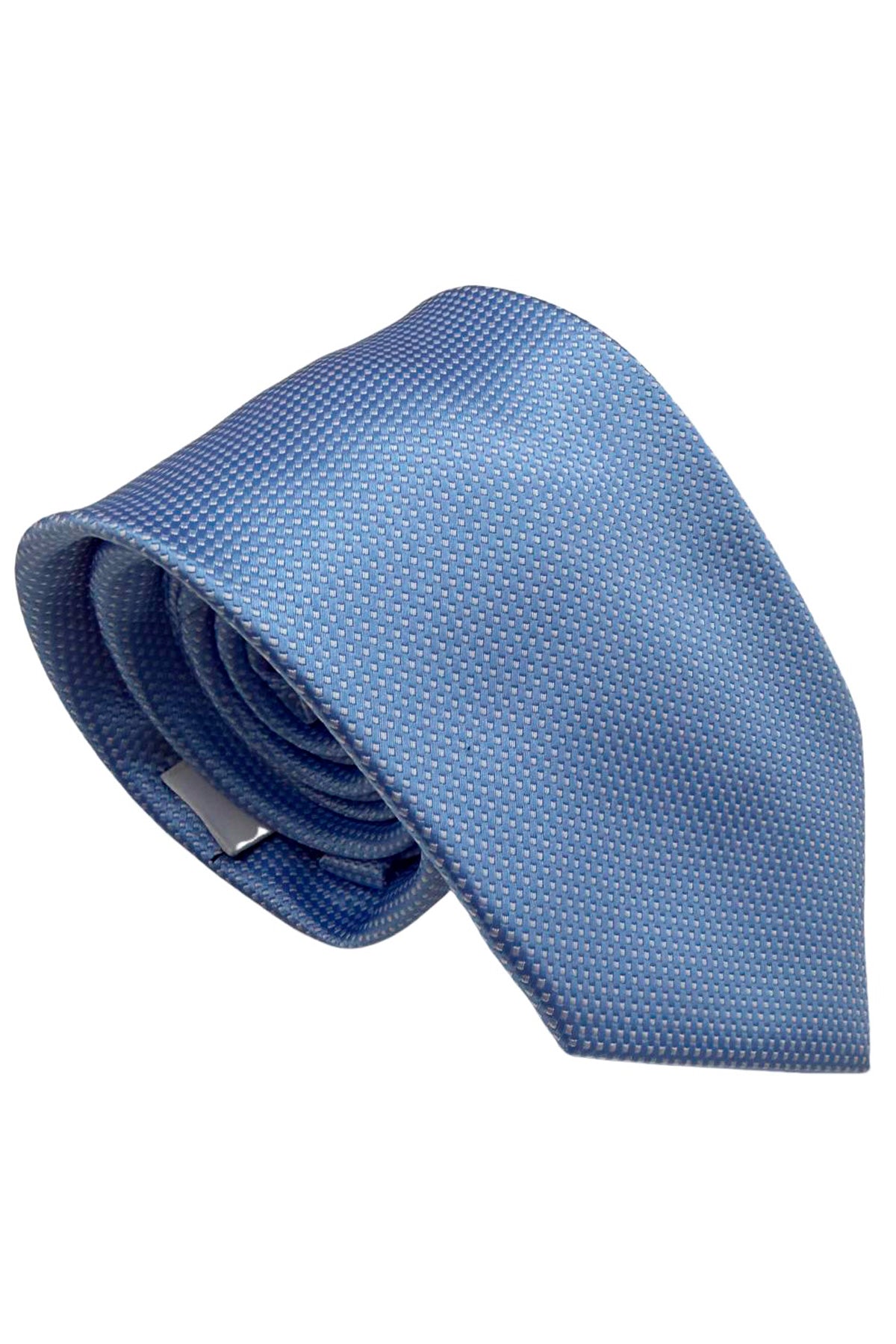 Cravatta uomo azzurra 9cm fantasia in pura seta cucita a mano