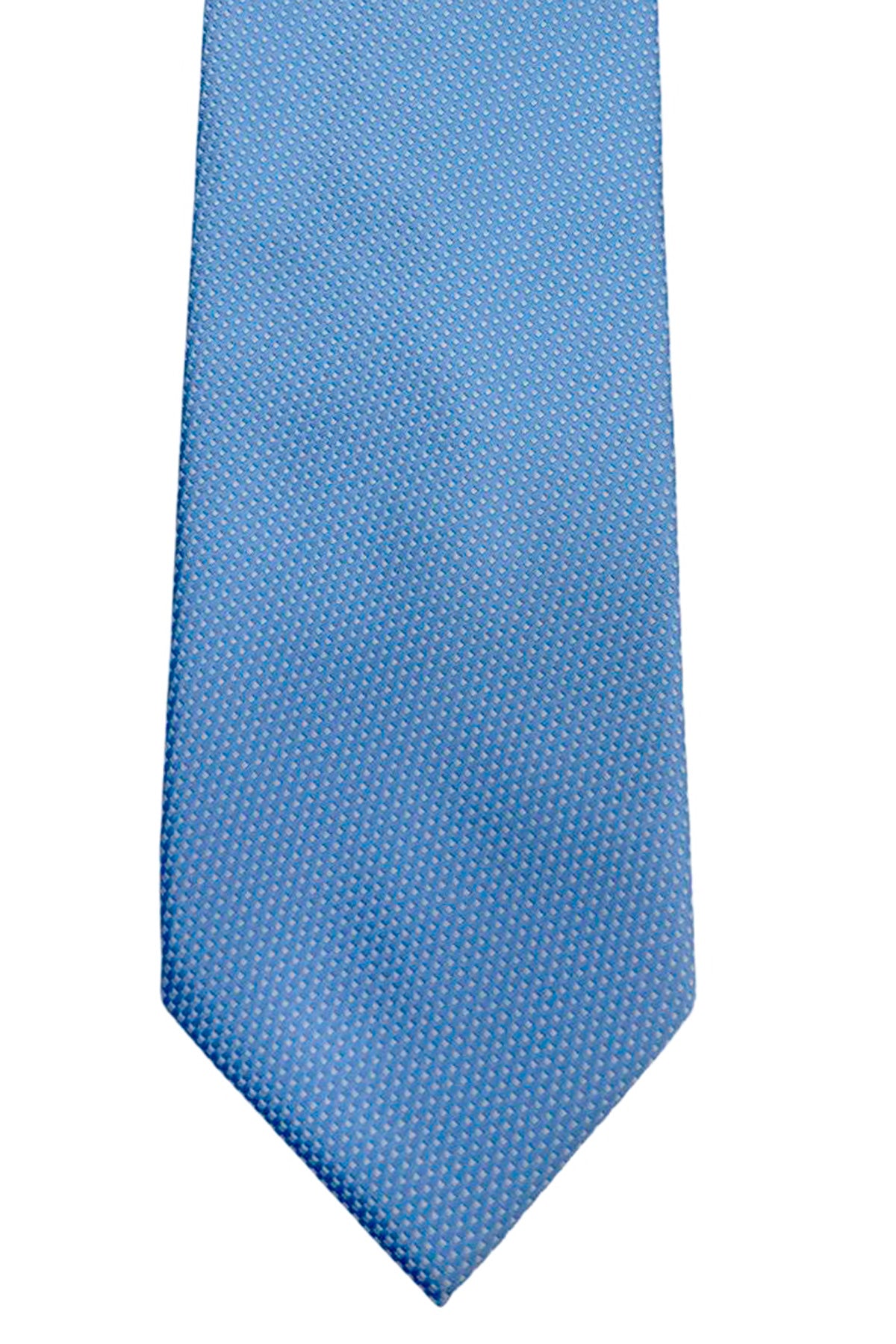 Cravatta uomo azzurra 9cm fantasia in pura seta cucita a mano