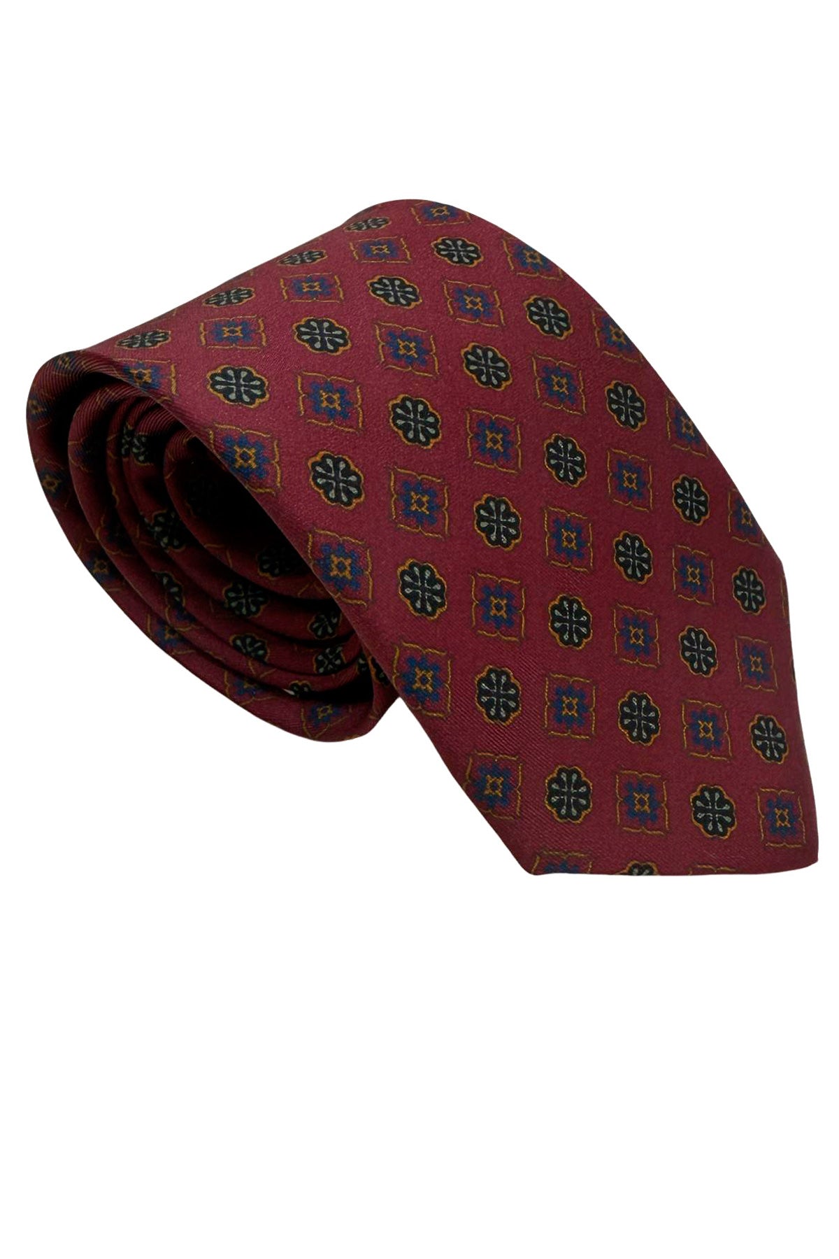 Cravatta uomo Bordeaux 9cm fantasia in pura seta cucita a mano