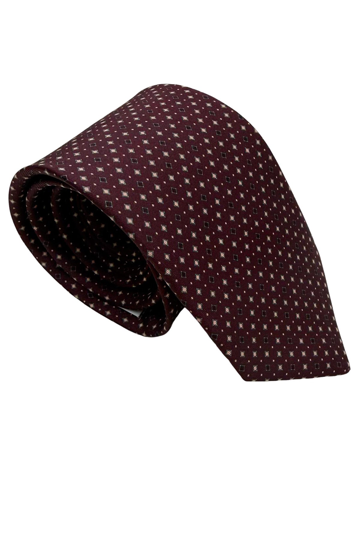 Cravatta uomo Bordeaux 9cm fantasia in pura seta cucita a mano