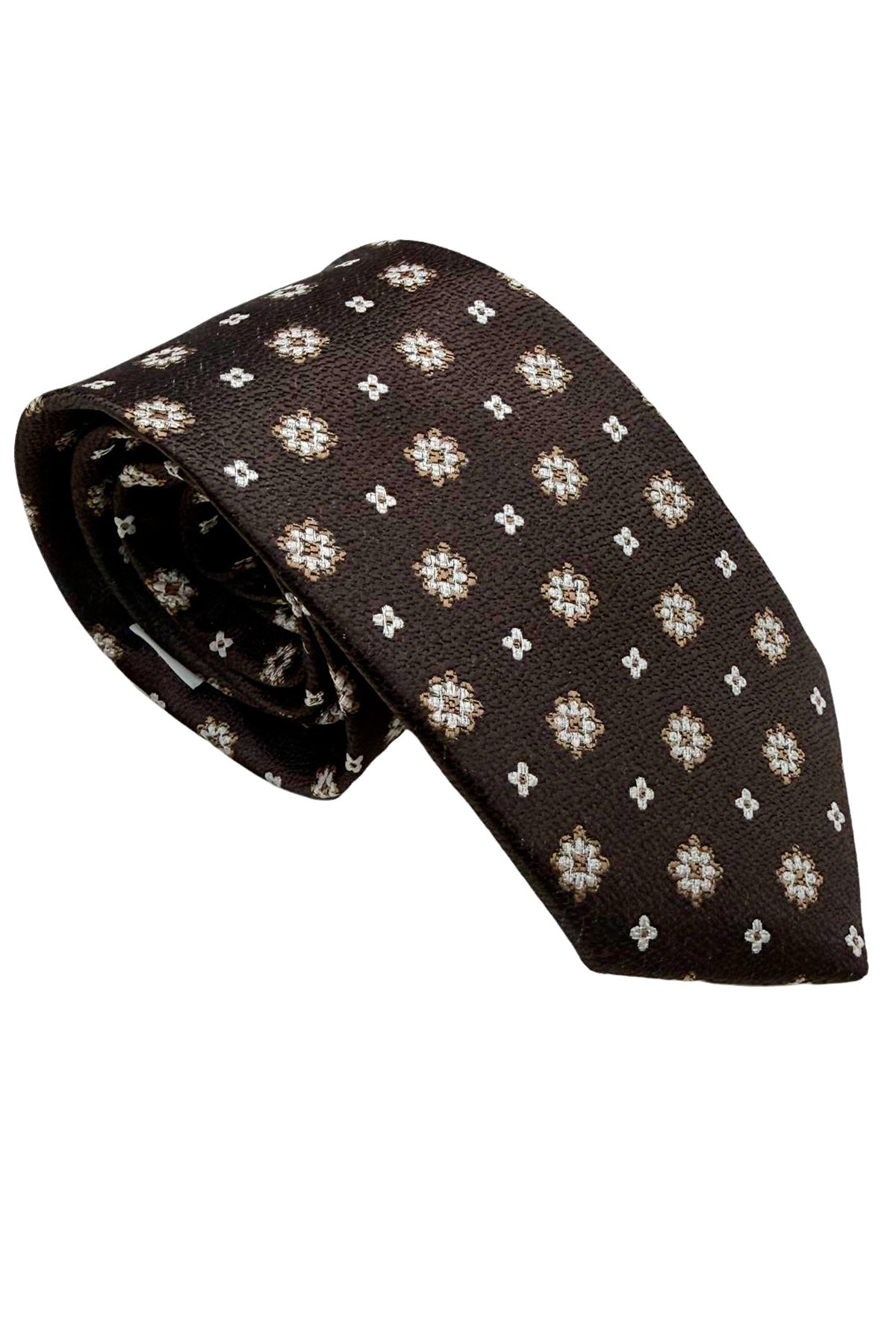 Cravatta uomo Marrone 9cm fantasia in pura seta cucita a mano