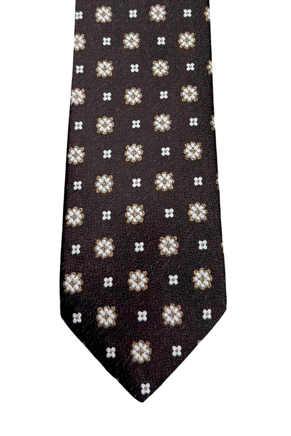 Cravatta uomo Marrone 9cm fantasia in pura seta cucita a mano