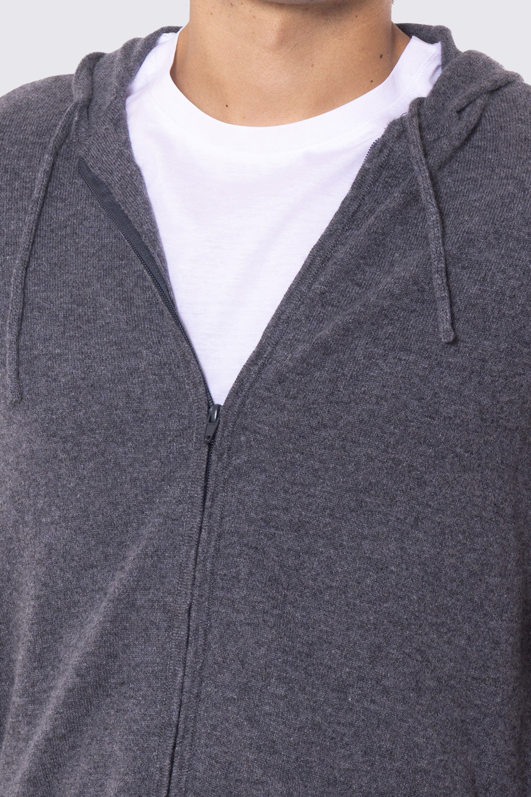 Felpa con cappuccio grigia chiusura zip 100% cashmere a tubolare tinta unita con elastici sulle maniche e sul fondo Finezza 12
