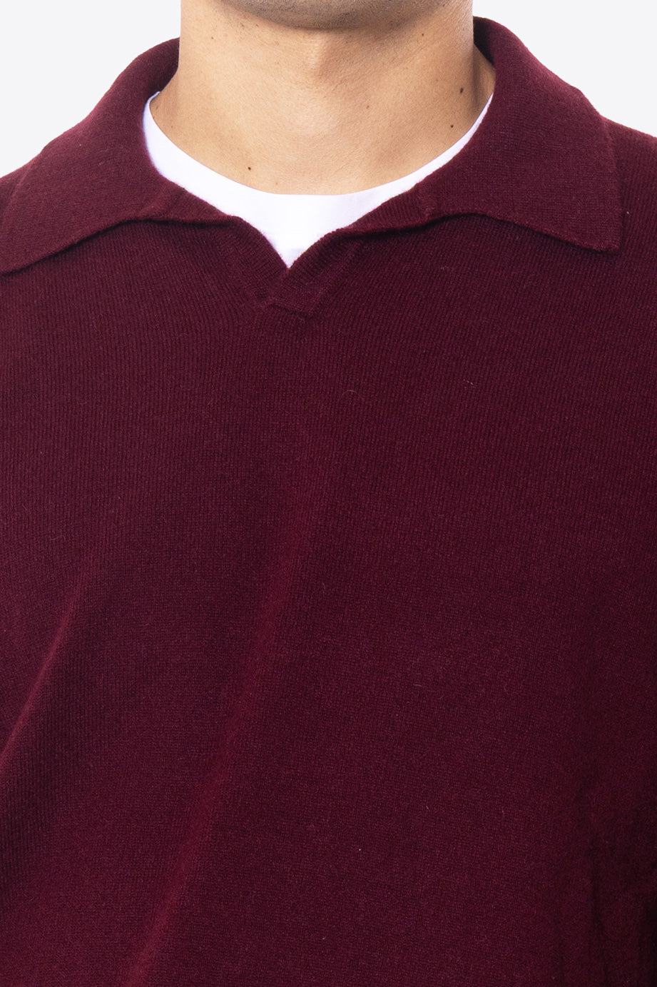 Maglione Collo camicia bordeaux 100% cashmere a tubolare tinta unita con elastici sulle maniche e sul fondo Finezza 12