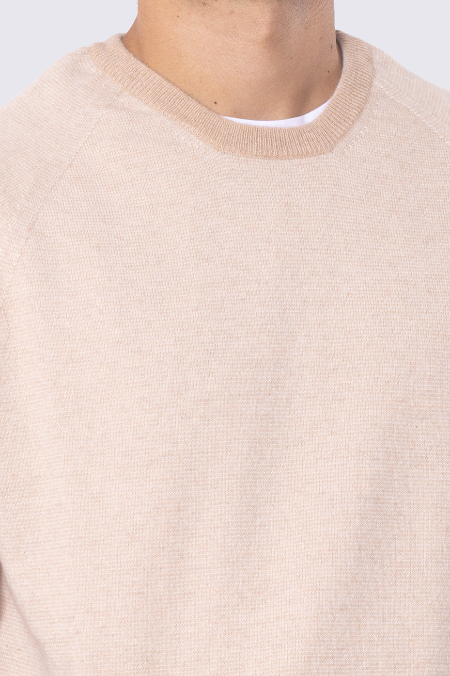 Maglione girocollo beige rigato 100% cashmere a tubolare tinta unita con elastici sulle maniche e sul fondo Finezza 12