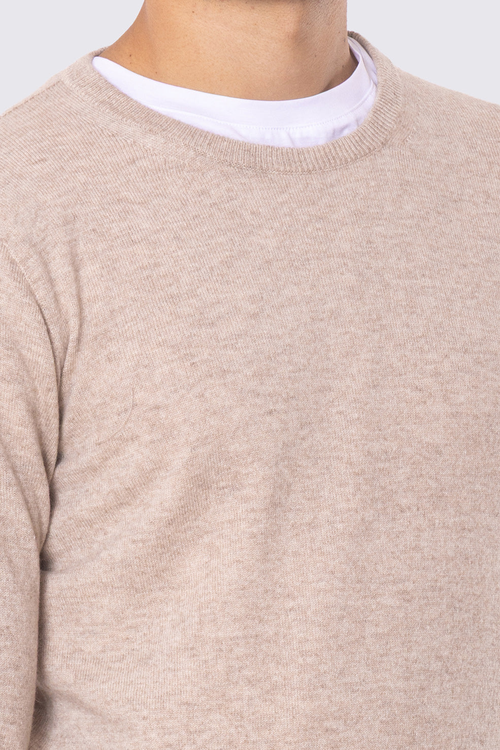 Maglione girocollo beige 100% cashmere a tubolare tinta unita con elastici sulle maniche e sul fondo Finezza 12