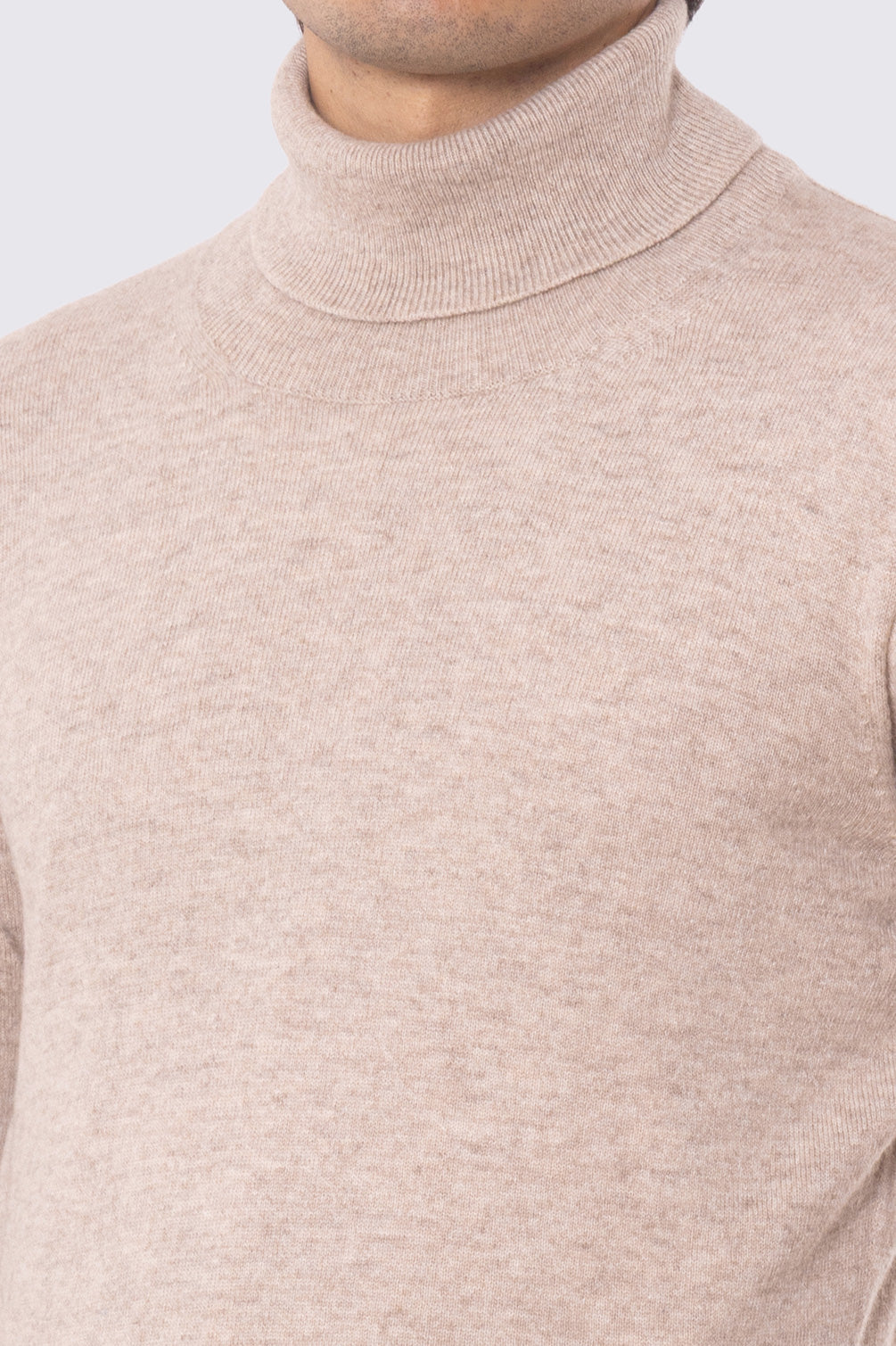 Dolcevita Beige 100% cashmere a tubolare tinta unita con elastici sulle maniche e sul fondo Finezza 12
