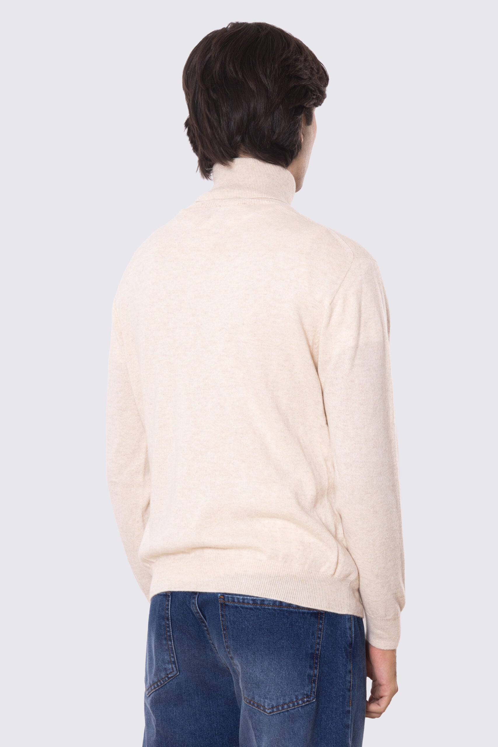 Dolcevita Beige Chiaro 100% cashmere a tubolare tinta unita con elastici sulle maniche e sul fondo Finezza 12