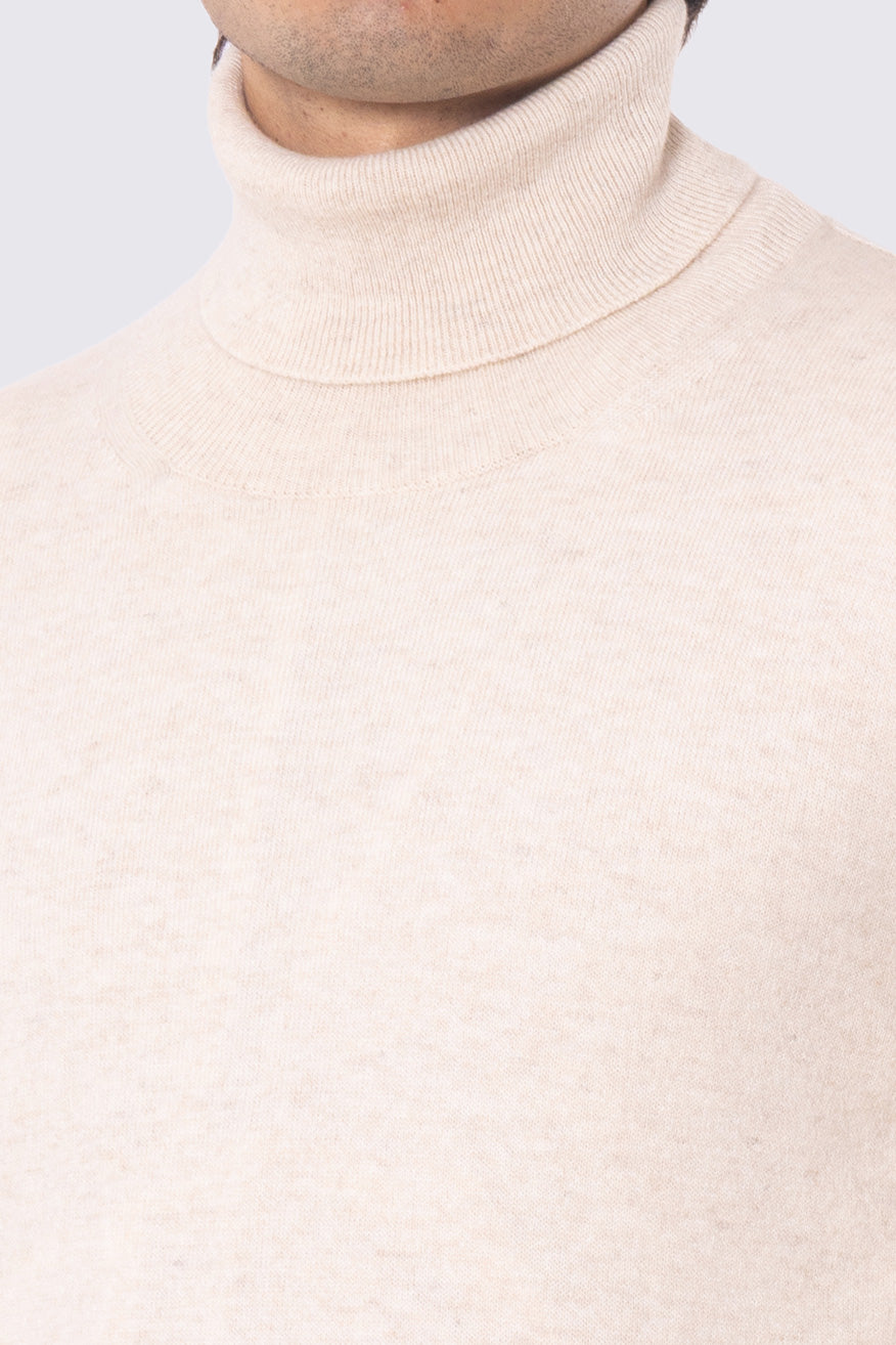 Dolcevita Beige Chiaro 100% cashmere a tubolare tinta unita con elastici sulle maniche e sul fondo Finezza 12