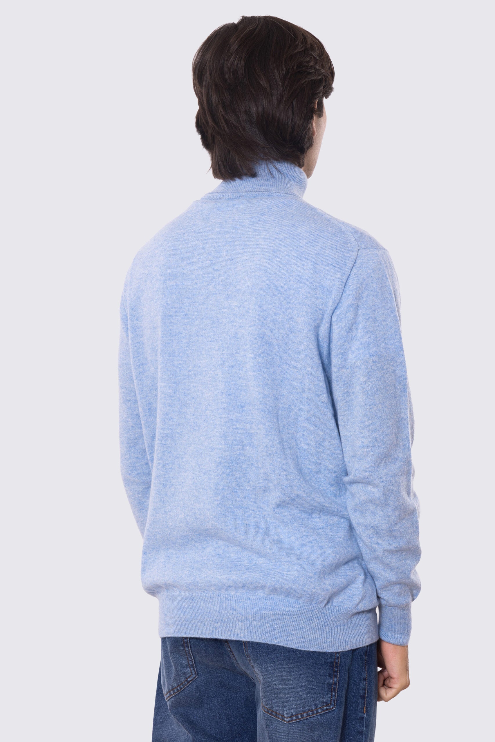 Dolcevita Celeste 100% cashmere a tubolare tinta unita con elastici sulle maniche e sul fondo Finezza 12