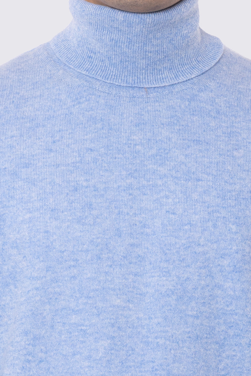 Dolcevita Celeste 100% cashmere a tubolare tinta unita con elastici sulle maniche e sul fondo Finezza 12
