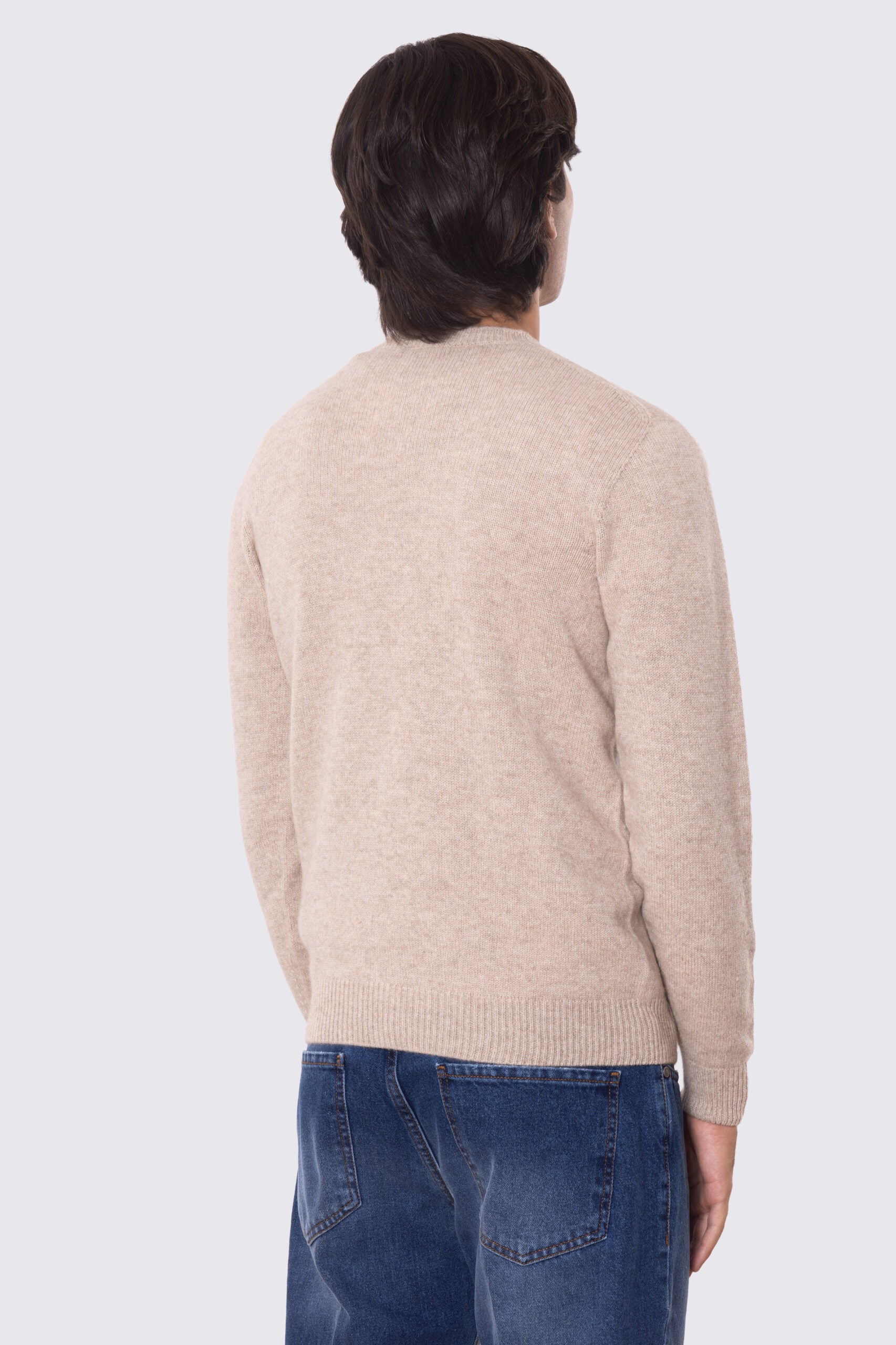 Maglione girocollo Beige 100% cashmere a tubolare tinta unita con elastici sulle maniche e sul fondo Finezza 12