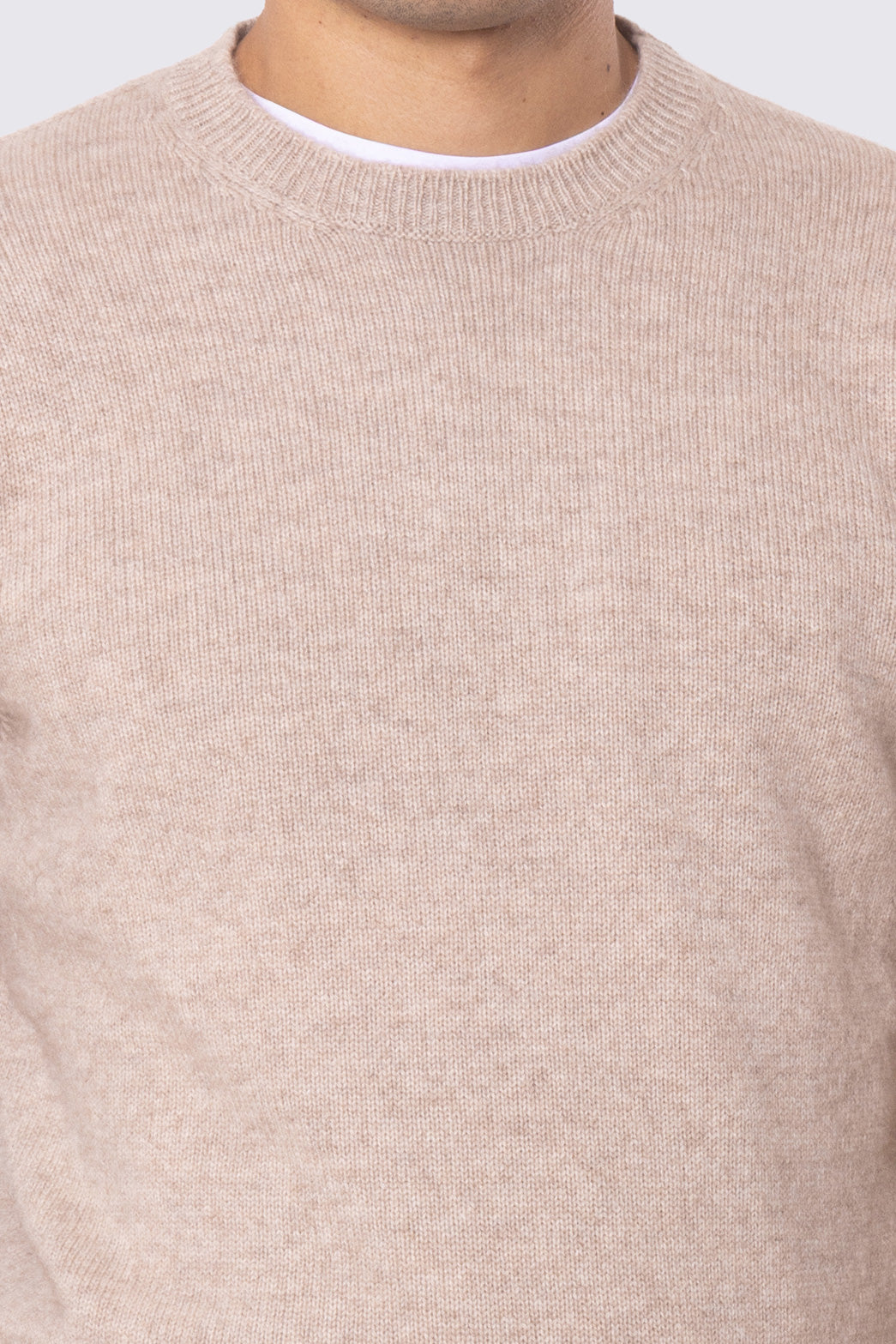 Maglione girocollo Beige 100% cashmere a tubolare tinta unita con elastici sulle maniche e sul fondo Finezza 12