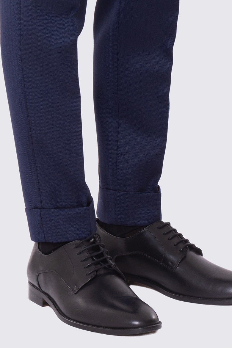 Abito blu spigato con giacca monopetto con rever a lancia e pantalone vita alta con fibbie laterali 100% lana Flanella Holland & Sherry
