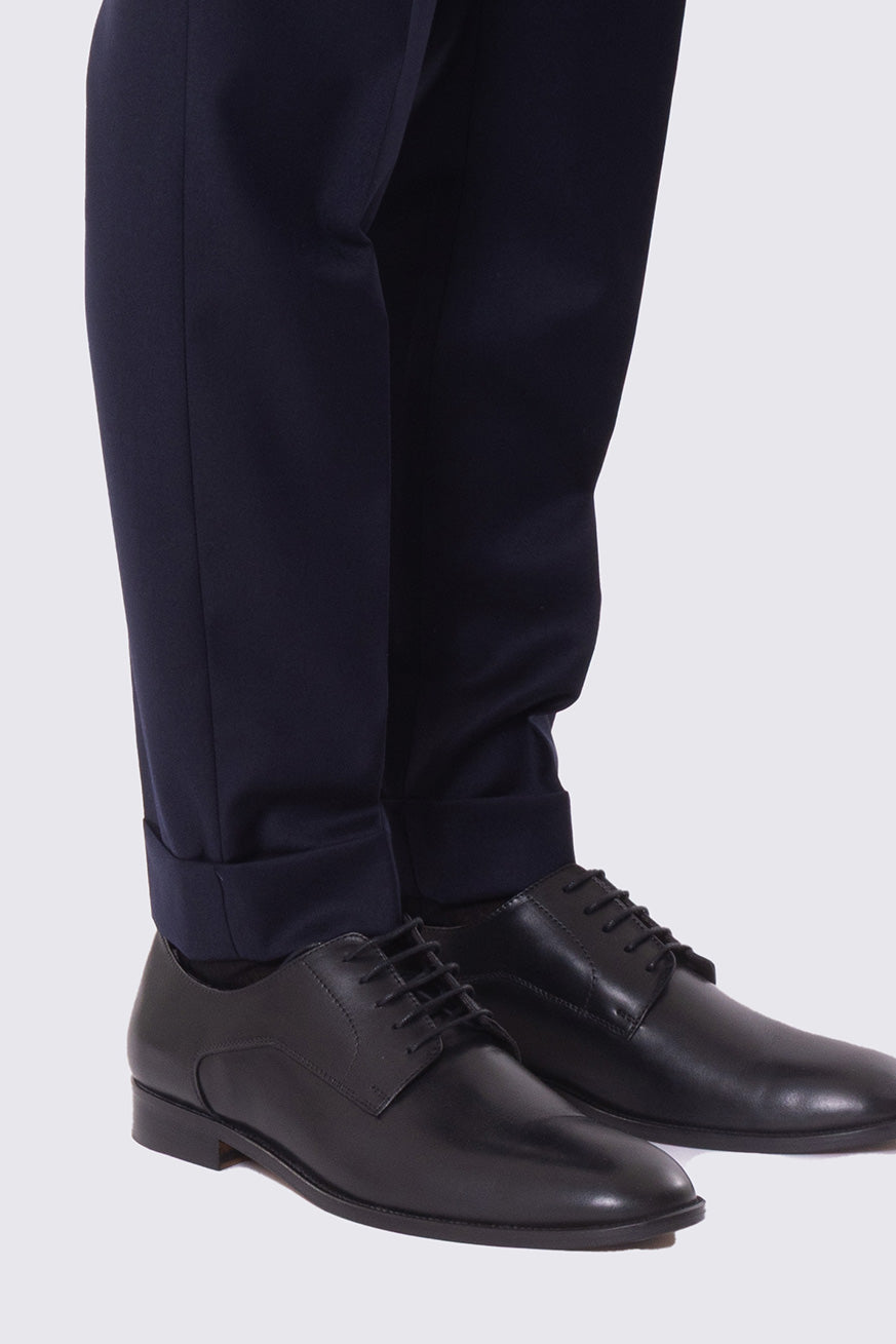 Abito blu notte con giacca Doppiopetto rever a lancia tasche a filo e pantalone vita alta con doppie pinces e risvolto 5cm 100% lana Flanella Carillo Drapers