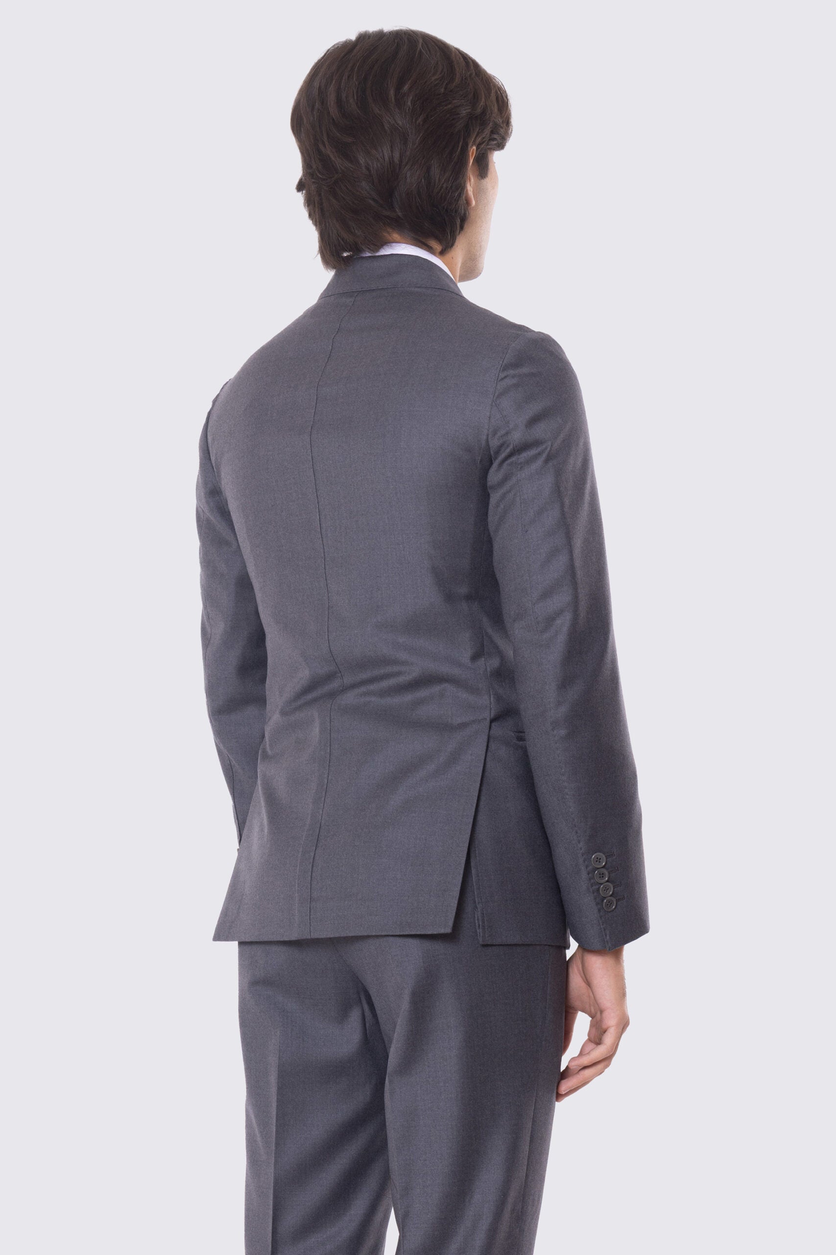 Abito grigio con giacca Doppiopetto rever a lancia tasche a filo e pantalone vita alta con doppia pinces e risvolto 5cm 100% lana Flanella Carillo Drapers