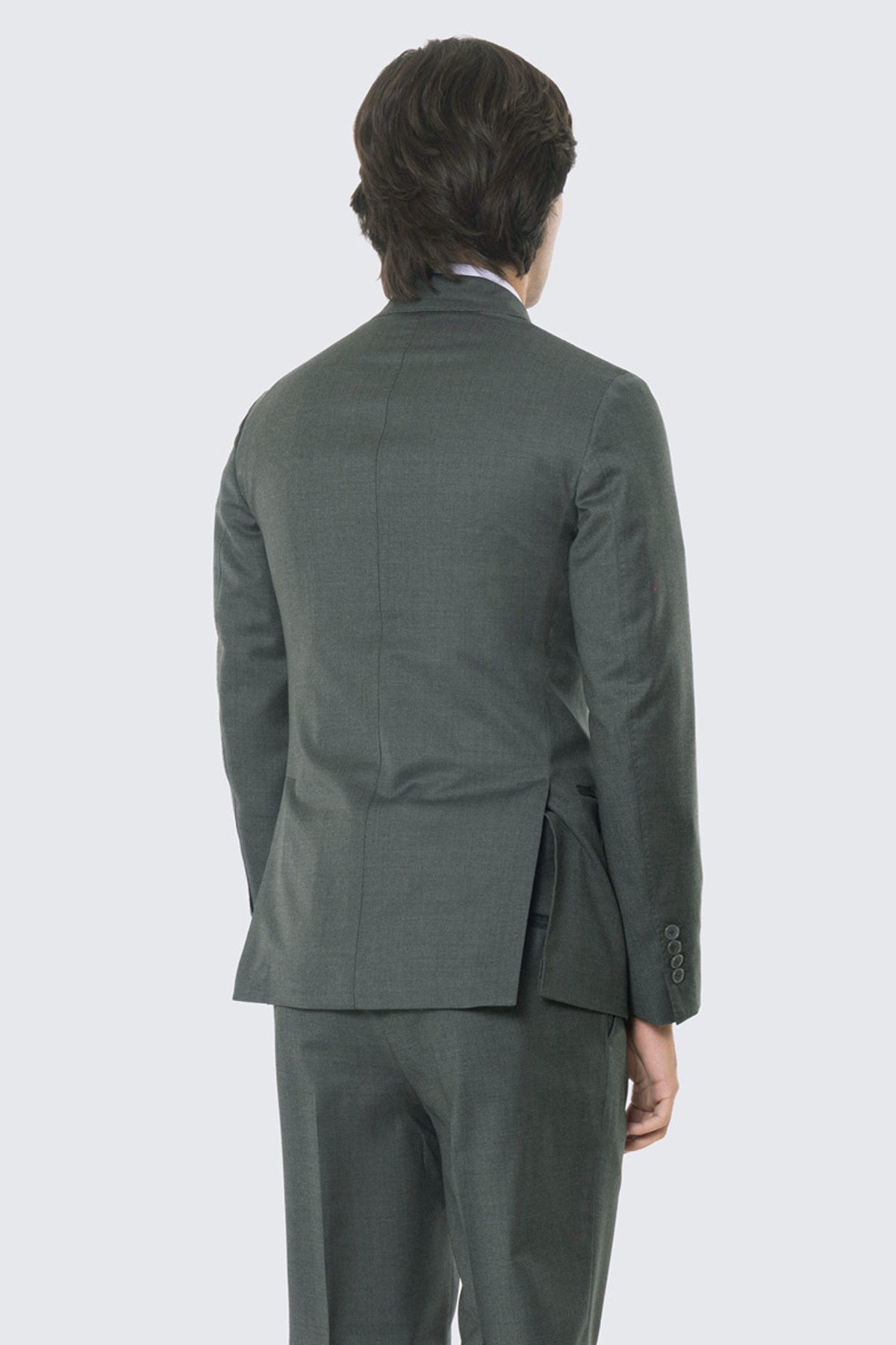 Grüner Anzug mit zweireihigem Jackett, steigendem Revers, Leistentaschen und High-Waist-Hose mit doppelten Bundfalten und 5 cm Aufschlag, 100 % Wolle Flanell Carillo Drapers