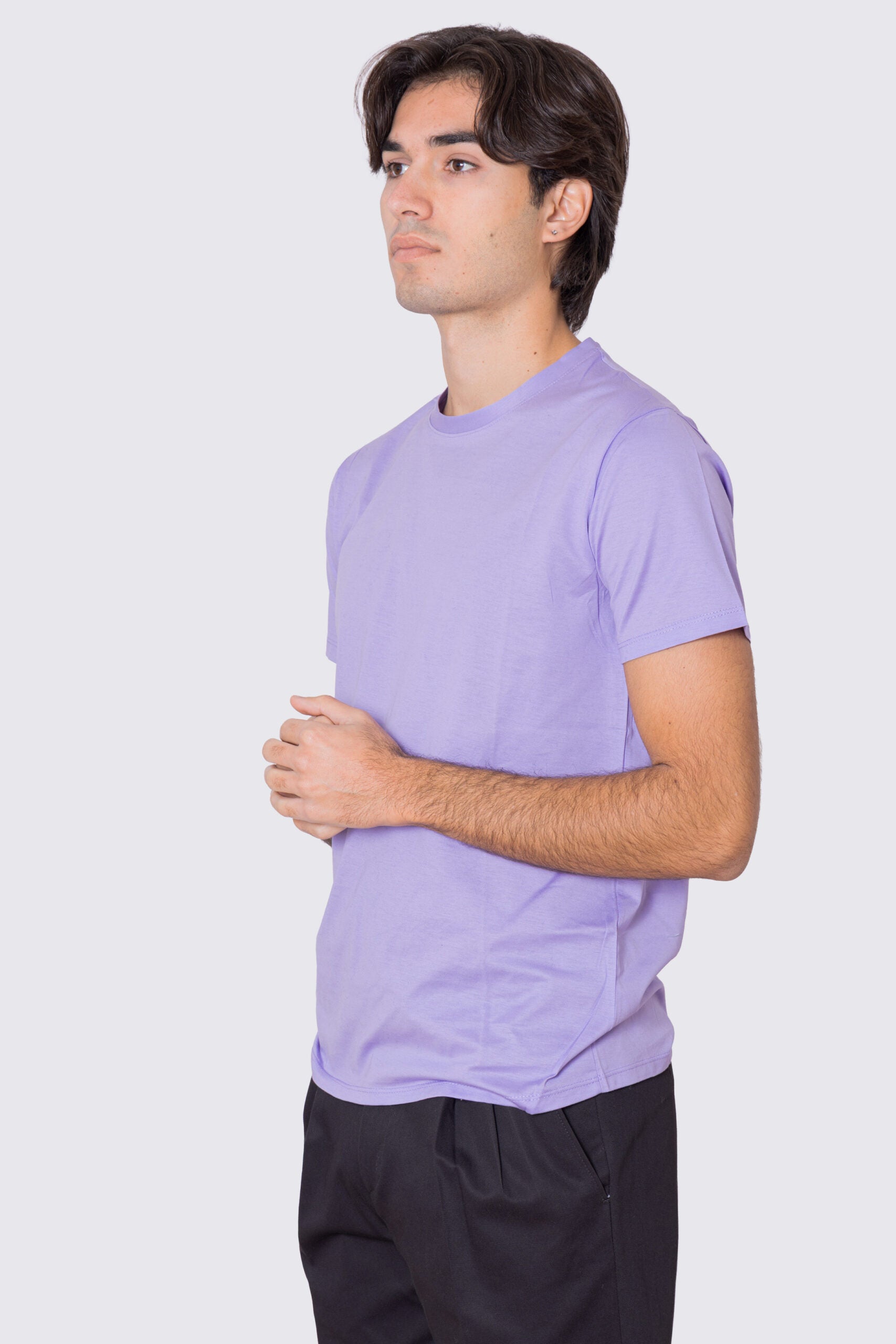 T-shirt da uomo filo di scozia glicine 100% cotone slim fit tinta unita Made In Italy..