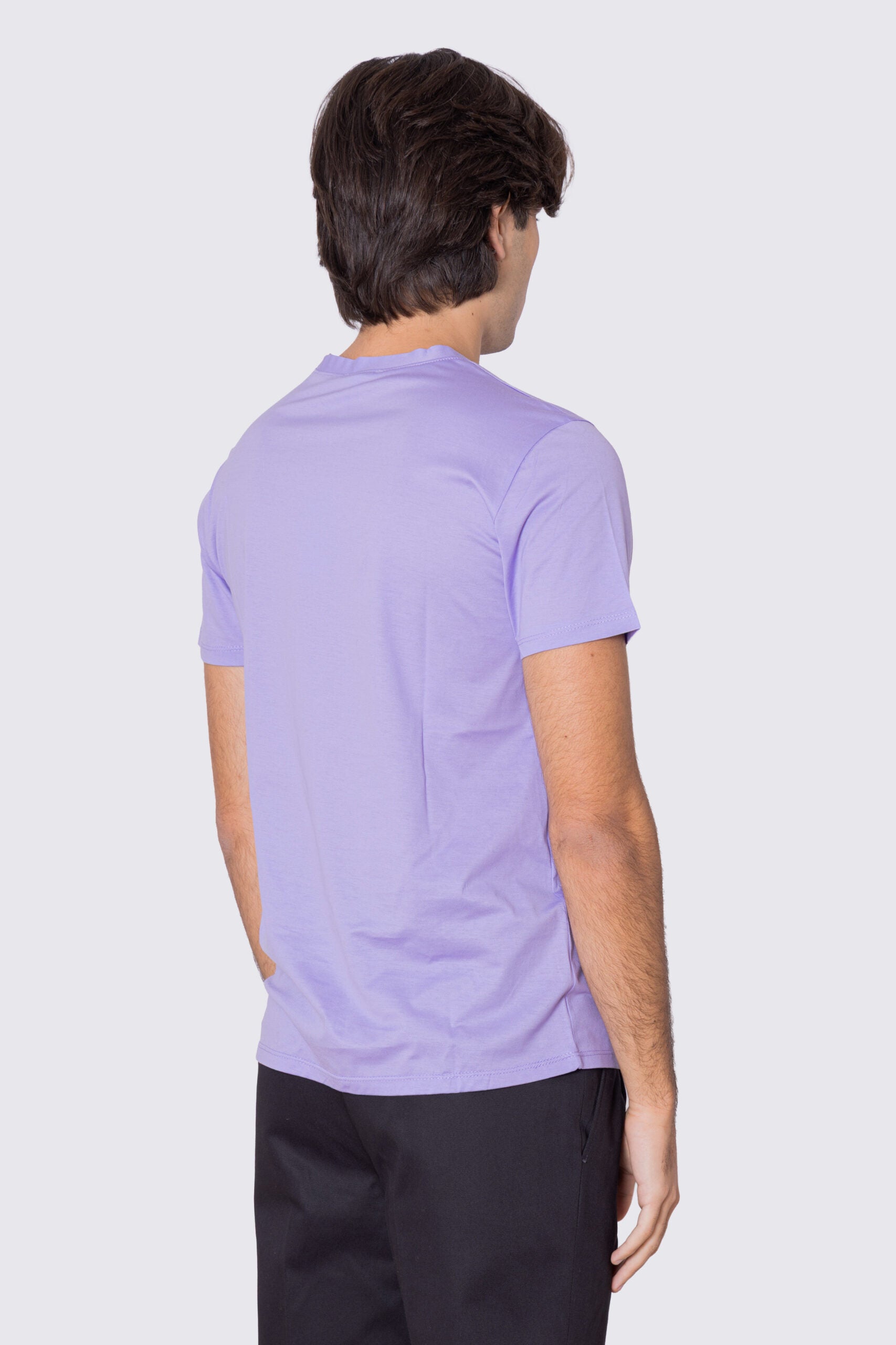 T-shirt da uomo filo di scozia glicine 100% cotone slim fit tinta unita Made In Italy..