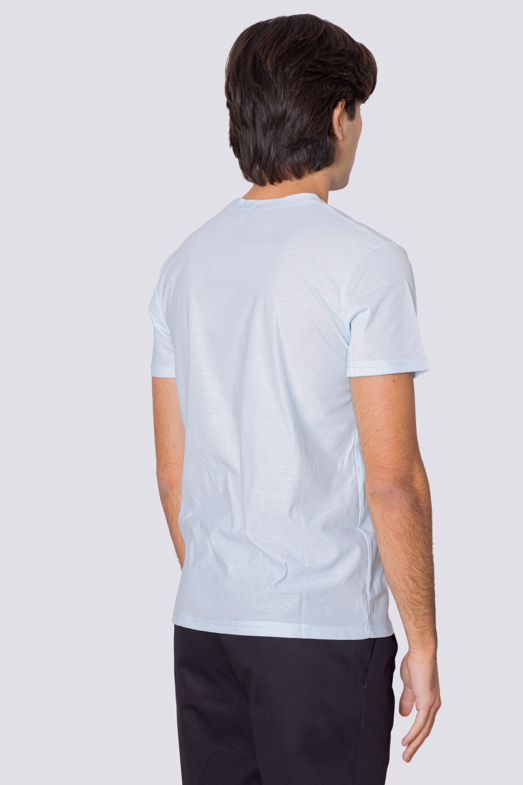 T-shirt da uomo filo di scozia celeste chiaro 100% cotone slim fit tinta unita Made In Italy