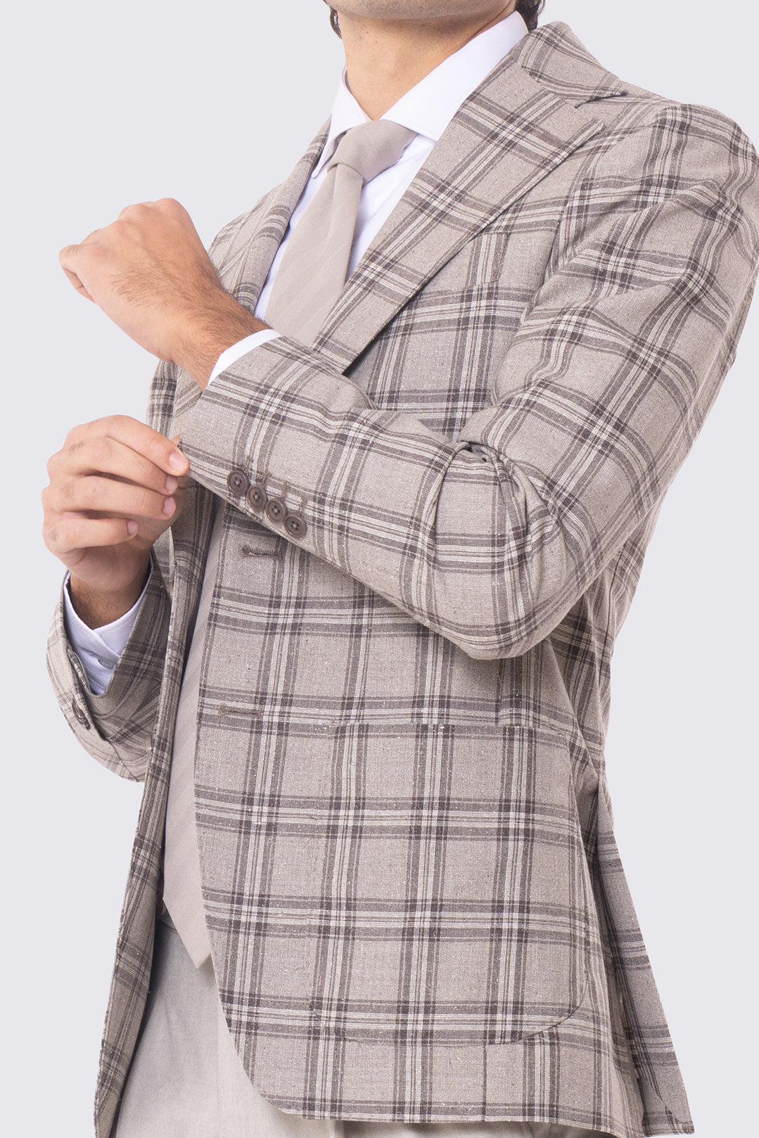 Giacca Monopetto beige principe di galles da Uomo in Lana e lino Vitale Barberis Canonico Rever classico 10cm Tasche a toppe