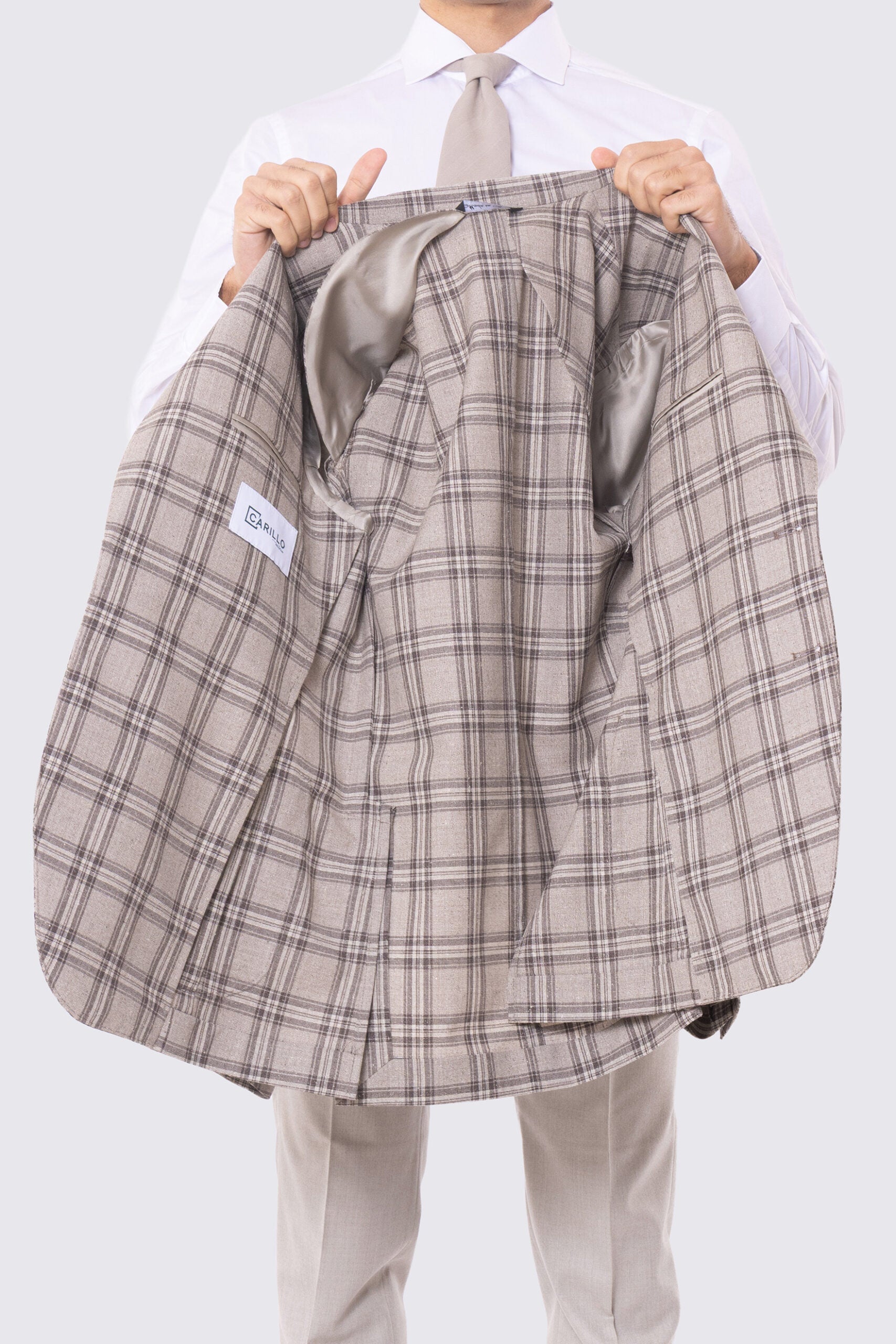 Giacca Monopetto beige principe di galles da Uomo in Lana e lino Vitale Barberis Canonico Rever classico 10cm Tasche a toppe