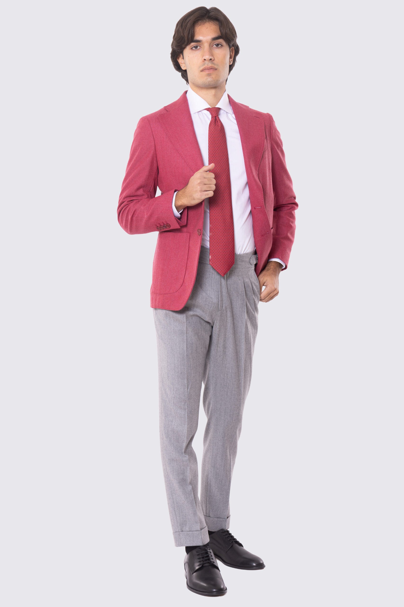 Giacca Monopetto color fragola da Uomo in Lana flanella Holland &amp; Sherry Rever classico 10cm Tasche a toppe
