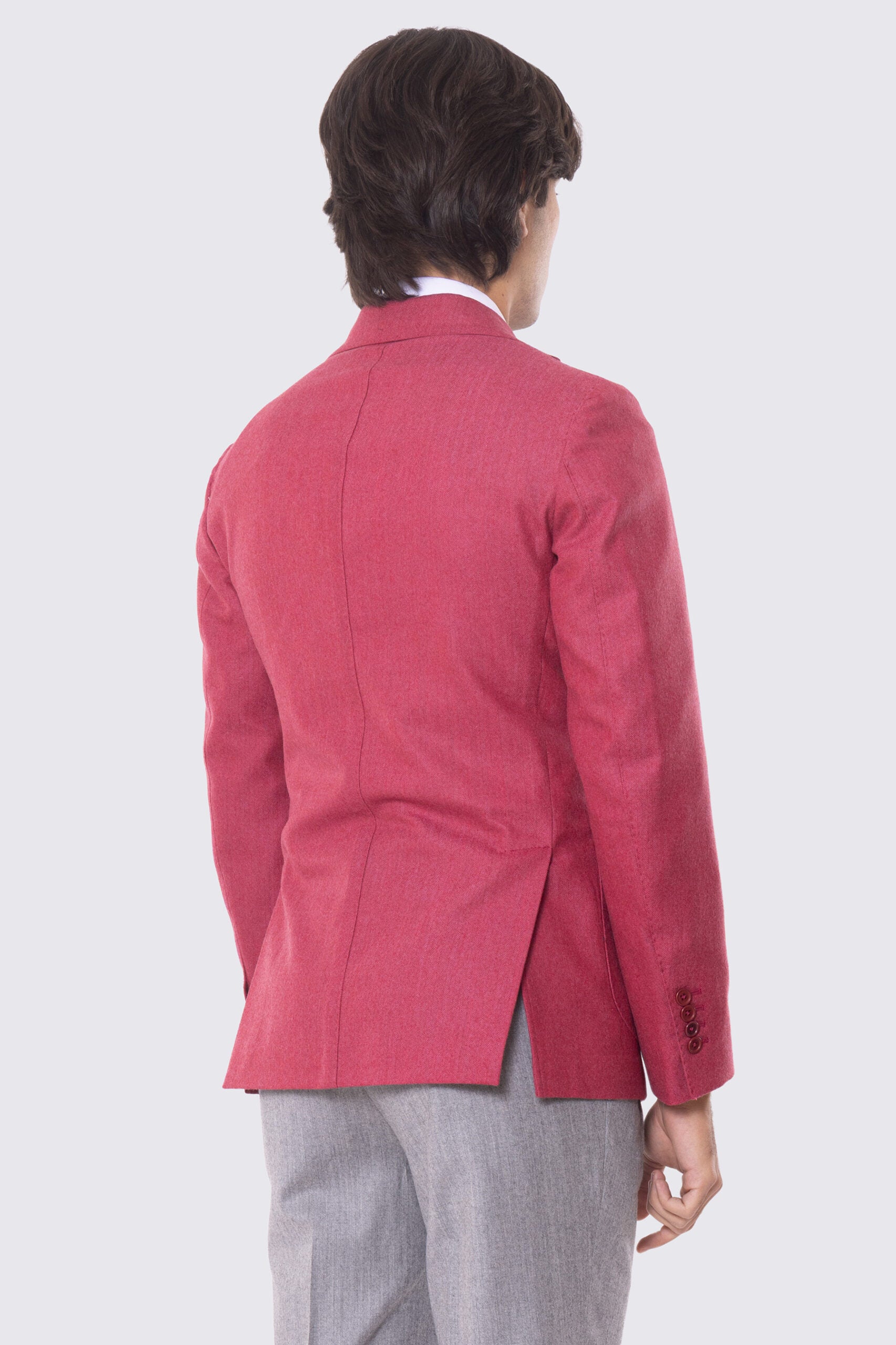 Giacca Monopetto color fragola da Uomo in Lana flanella Holland & Sherry Rever classico 10cm Tasche a toppe