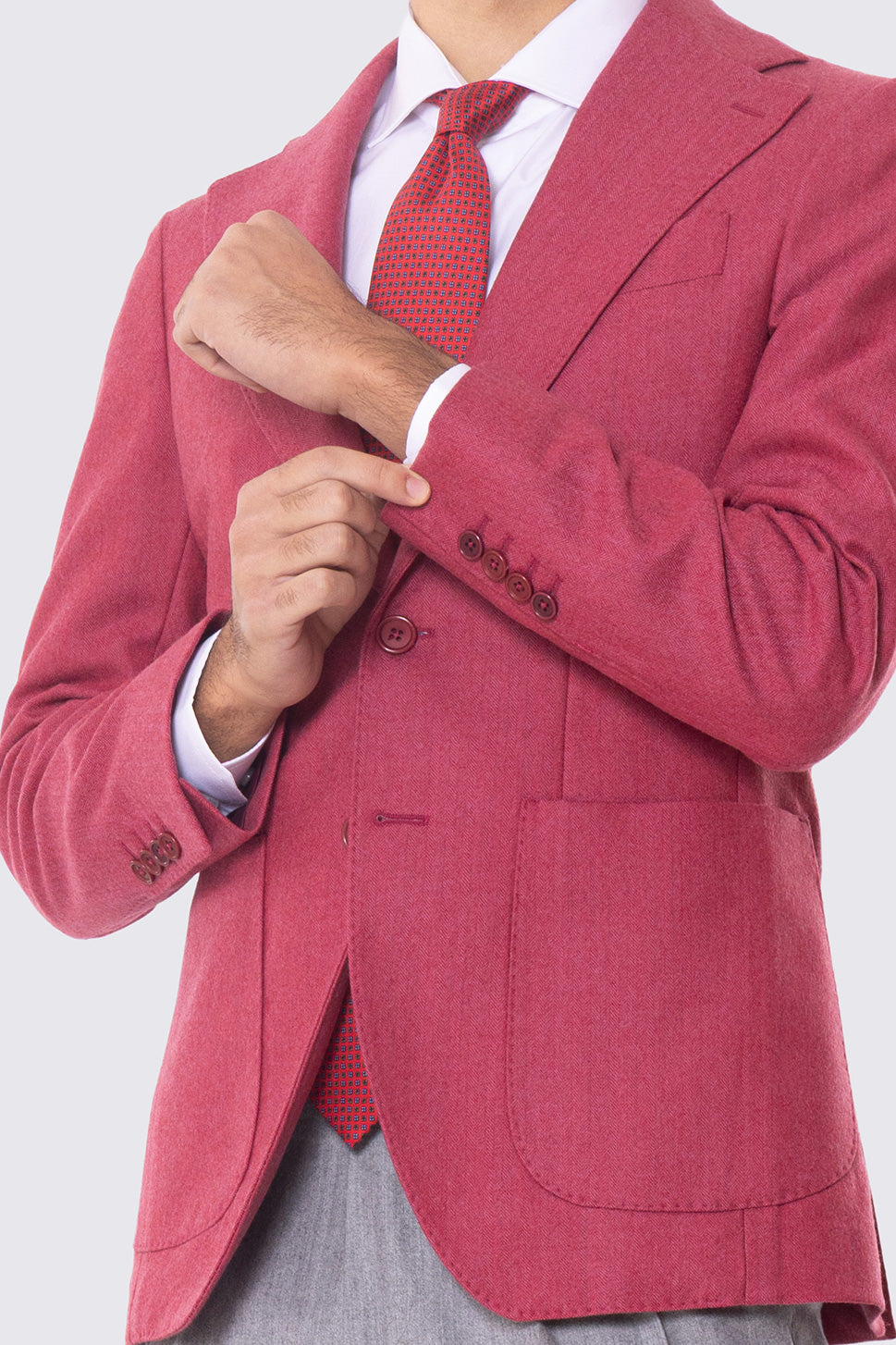 Giacca Monopetto color fragola da Uomo in Lana flanella Holland & Sherry Rever classico 10cm Tasche a toppe