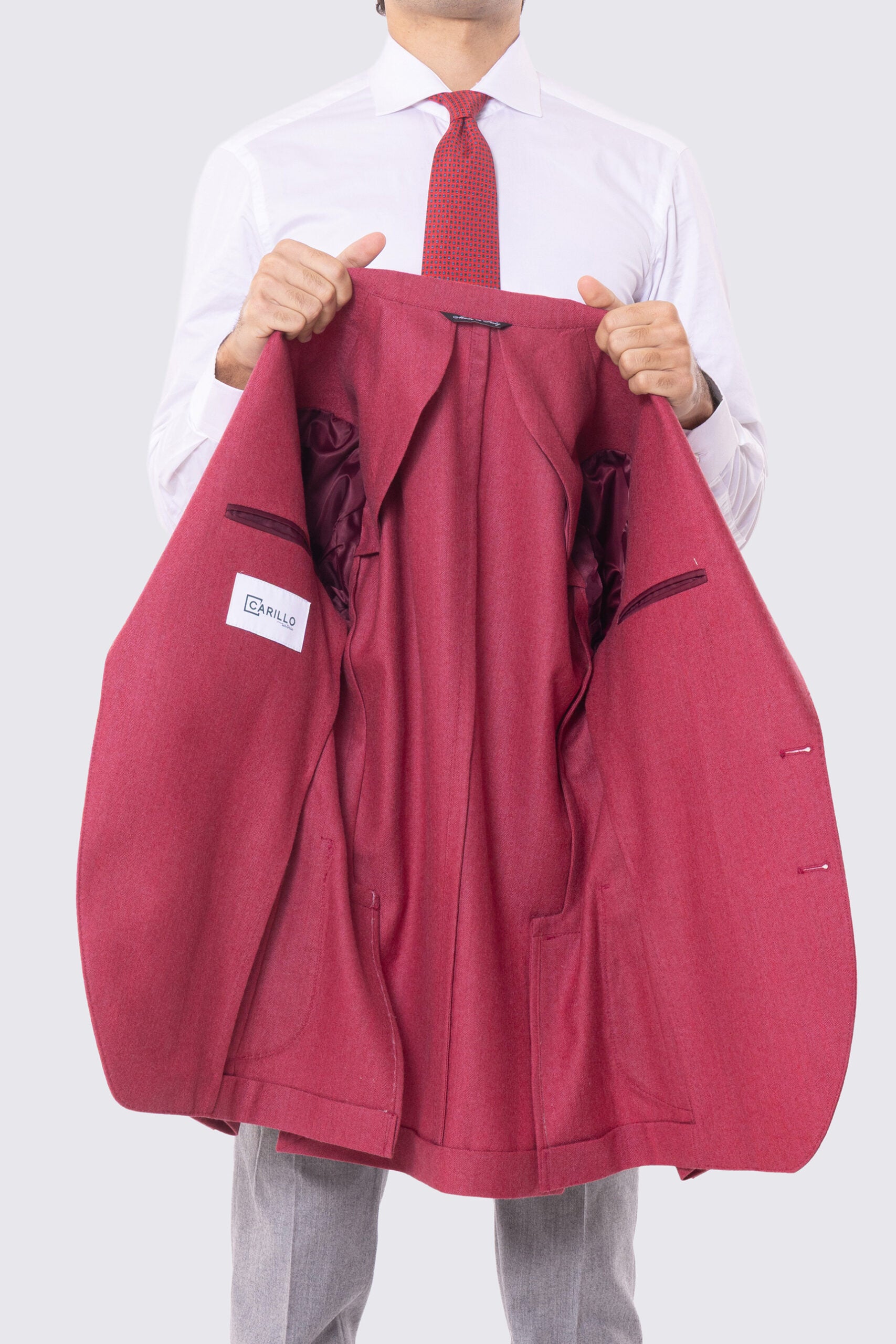 Giacca Monopetto color fragola da Uomo in Lana flanella Holland & Sherry Rever classico 10cm Tasche a toppe