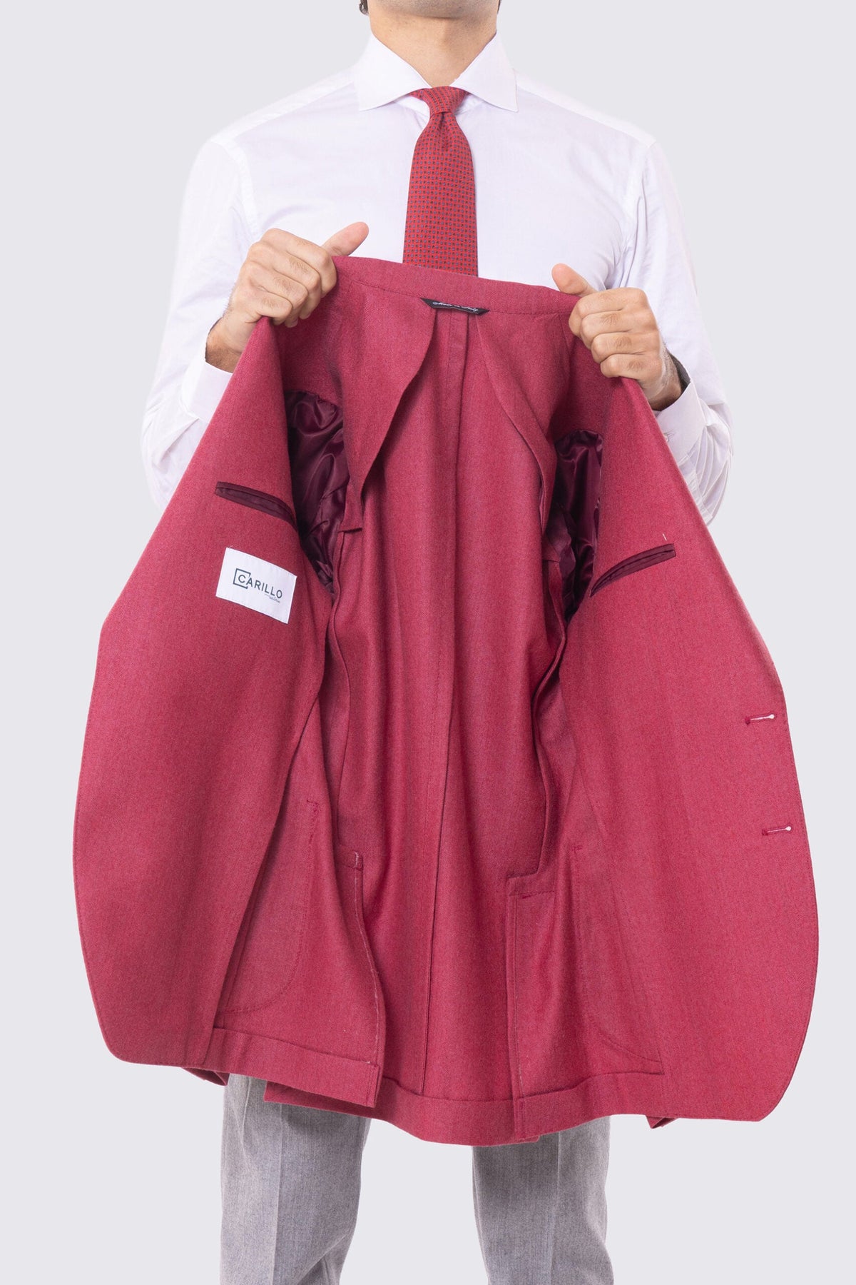 Giacca Monopetto color fragola da Uomo in Lana flanella Holland & Sherry Rever classico 10cm Tasche a toppe