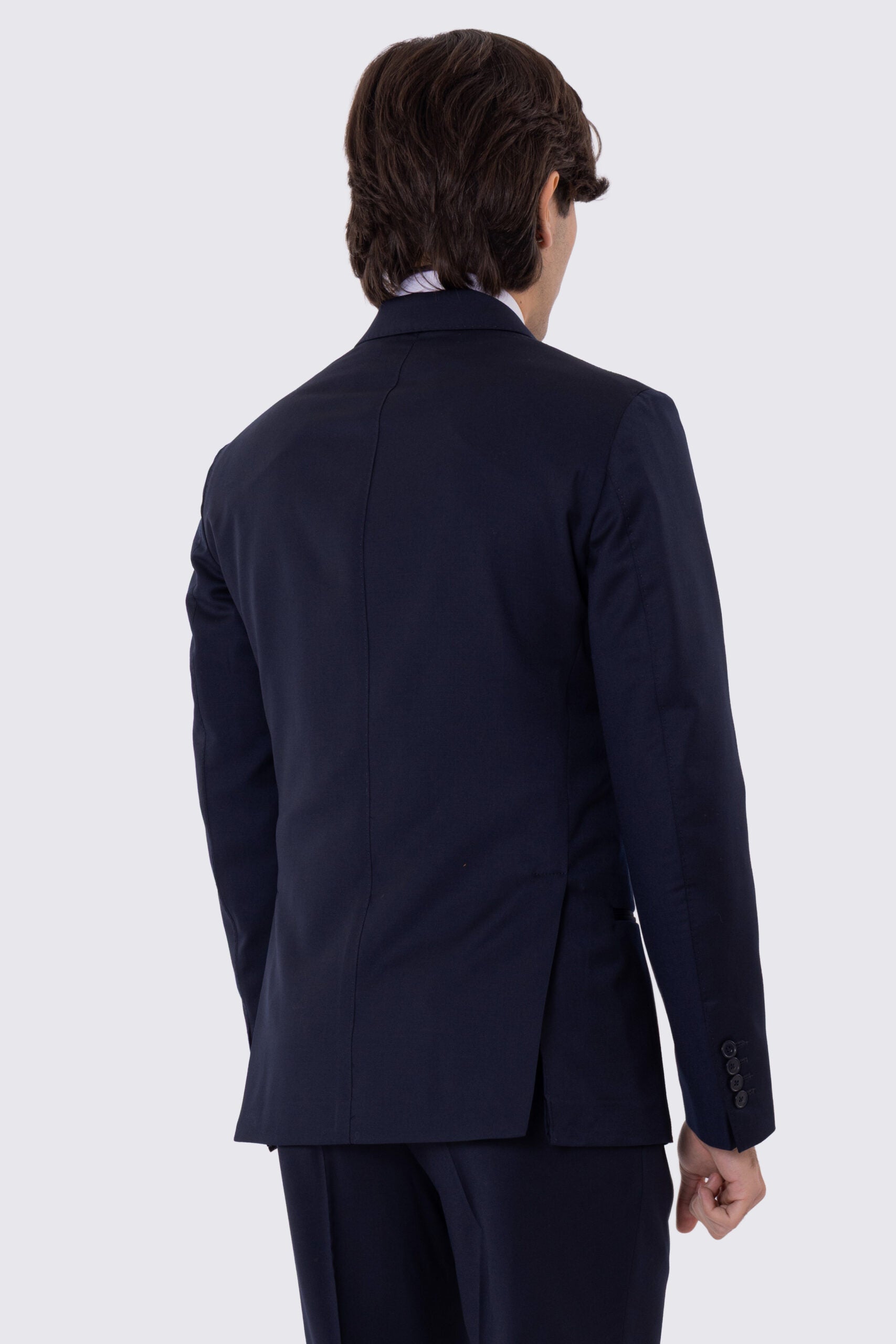 Abito uomo Monopetto blu notte fresco lana super 110's Tessuti in esclusiva Sartoria Carillo completamente sfoderato con Rever a lancia e tasche a filetto