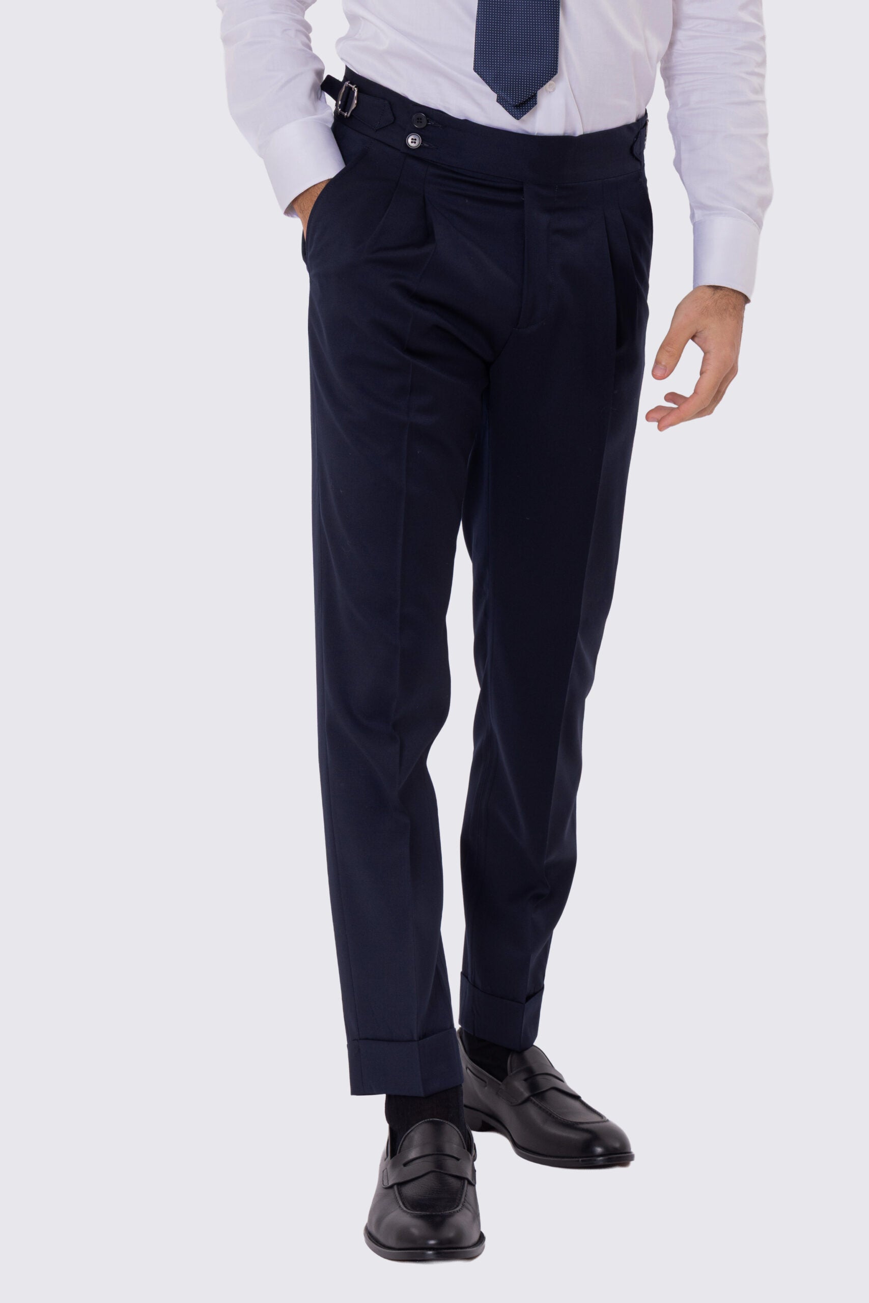 Abito uomo Monopetto blu notte fresco lana super 110's Tessuti in esclusiva Sartoria Carillo completamente sfoderato con Rever a lancia e tasche a filetto
