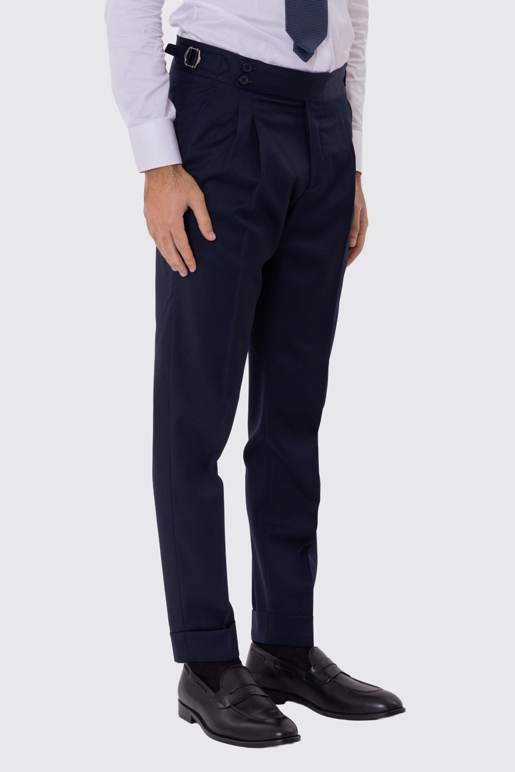 Abito uomo Monopetto blu notte fresco lana super 110's Tessuti in esclusiva Sartoria Carillo completamente sfoderato con Rever a lancia e tasche a filetto