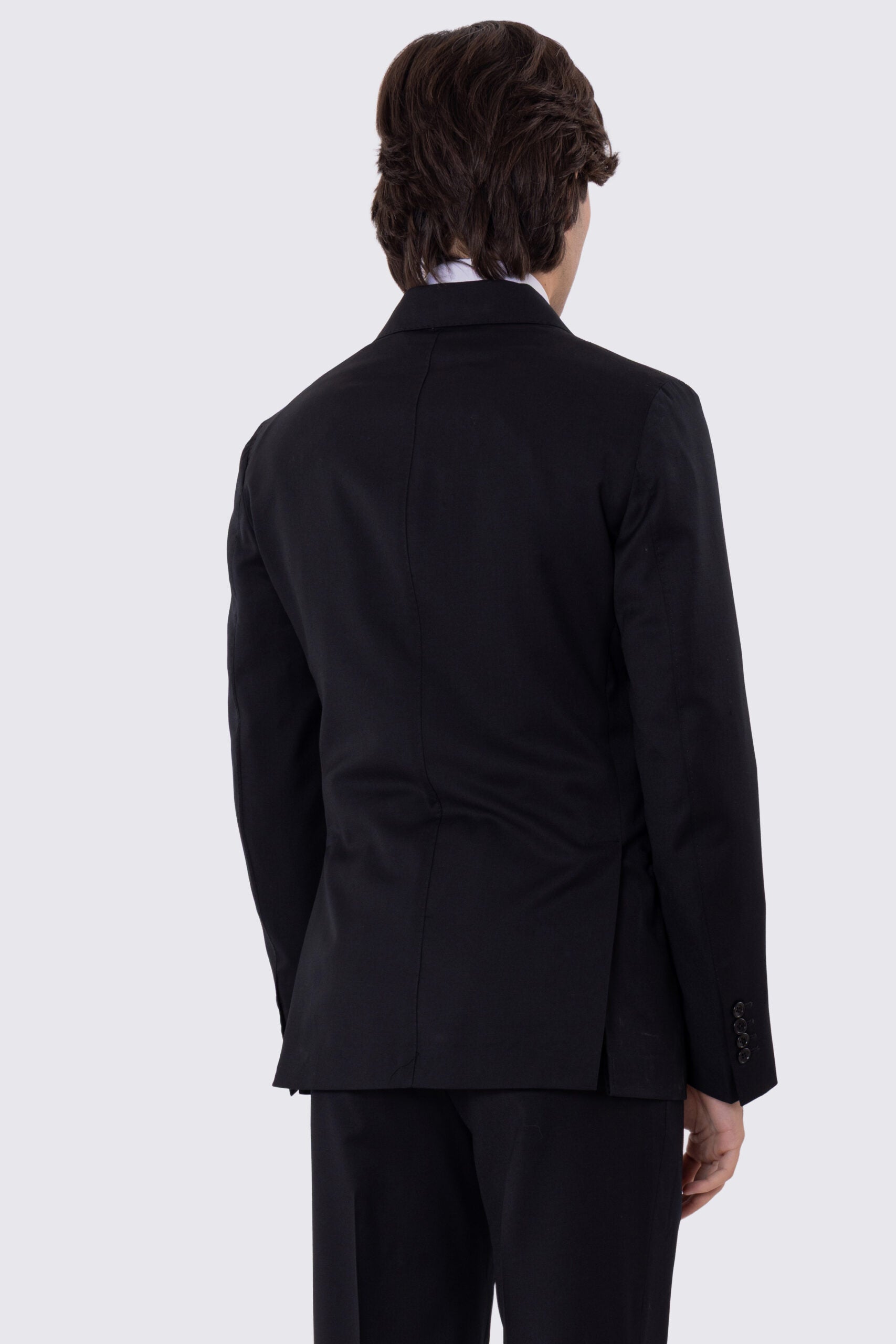Abito uomo Doppiopetto nero fresco lana super 110's Tessuti in esclusiva Sartoria Carillo completamente sfoderato con Rever a lancia e tasche a filetto
