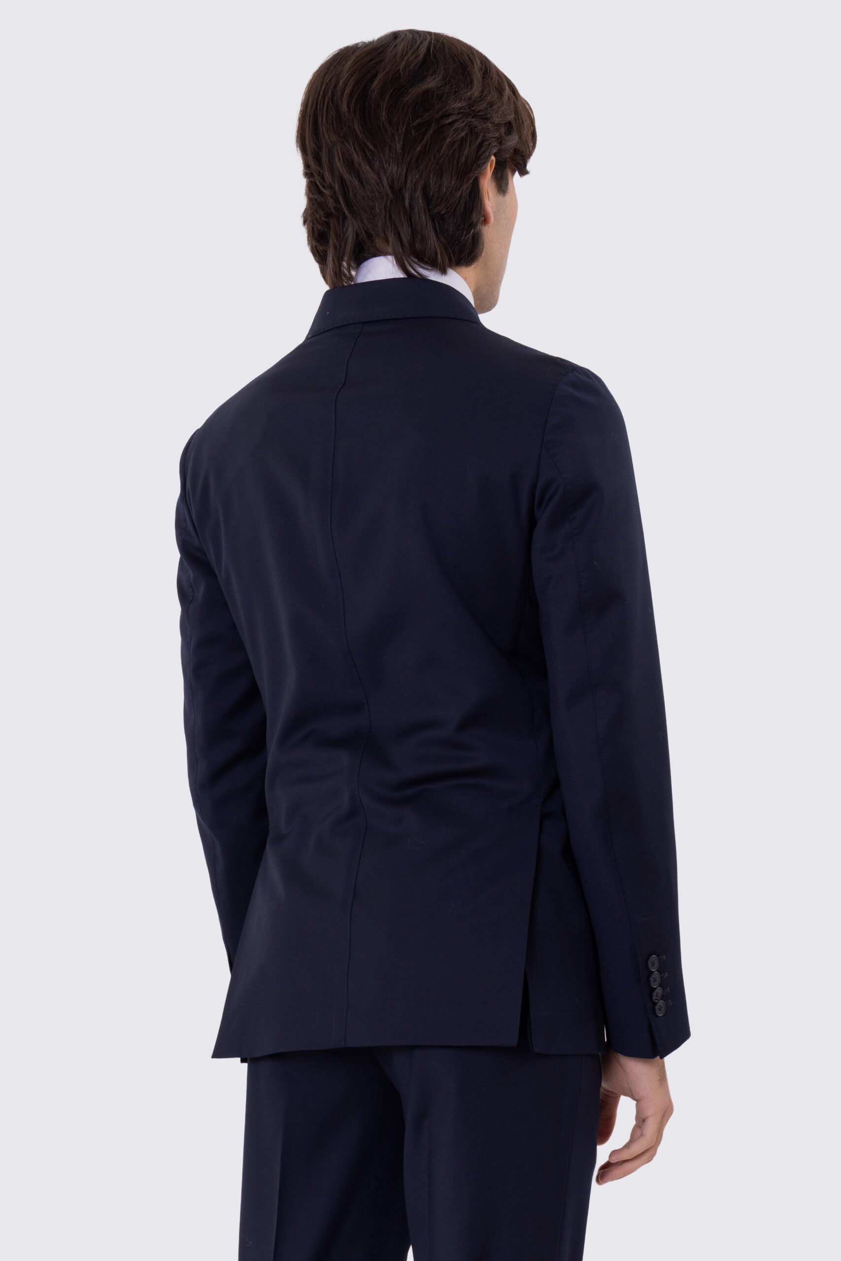 Abito uomo Doppiopetto blu notte fresco lana super 110's Tessuti in esclusiva Sartoria Carillo completamente sfoderato con Rever a lancia e tasche a filetto..