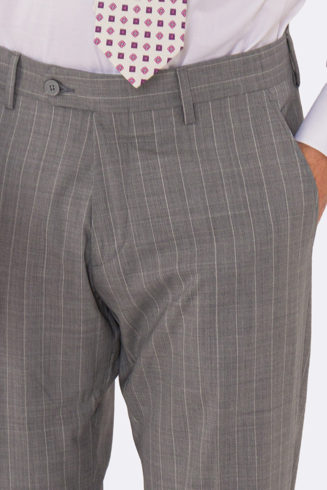 Abito uomo Doppiopetto grigio gessato bianco fresco lana super 110's Tessuti in esclusiva Sartoria Carillo completamente sfoderato con Rever a lancia e tasche a filetto