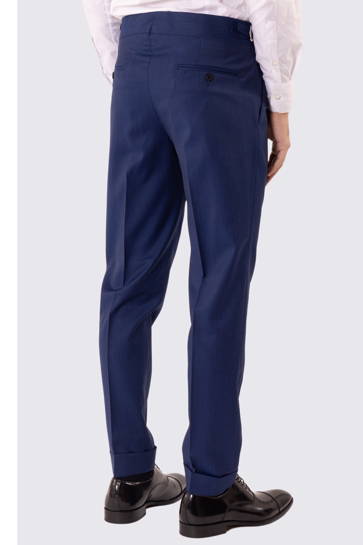 Abito uomo Monopetto blu Solaro fresco lana super 110's Tessuti in esclusiva Sartoria Carillo completamente sfoderato con Rever a lancia e tasche a filetto