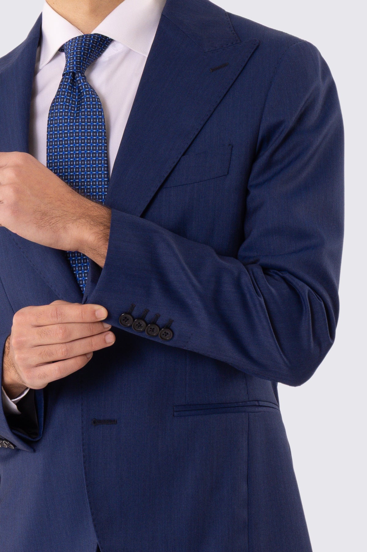 Abito uomo Monopetto blu Solaro fresco lana super 110's Tessuti in esclusiva Sartoria Carillo completamente sfoderato con Rever a lancia e tasche a filetto