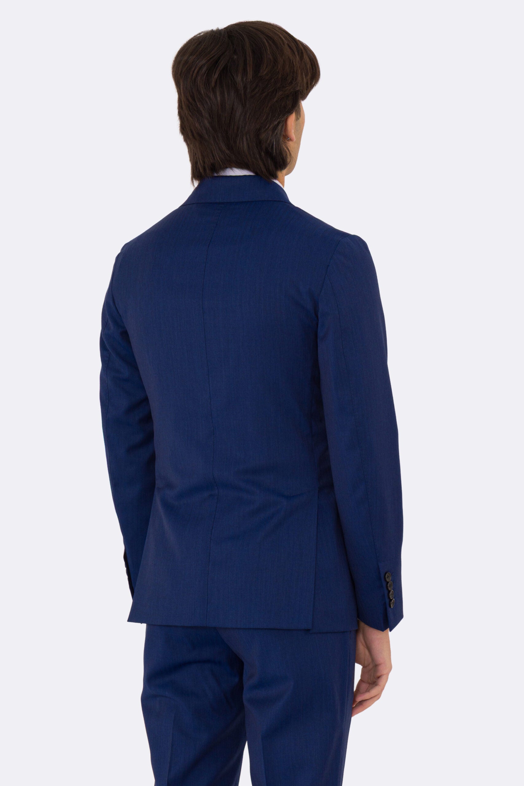 Abito uomo Doppiopetto blu Solaro fresco lana super 110's Tessuti in esclusiva Sartoria Carillo completamente sfoderato con Rever a lancia e tasche a filetto