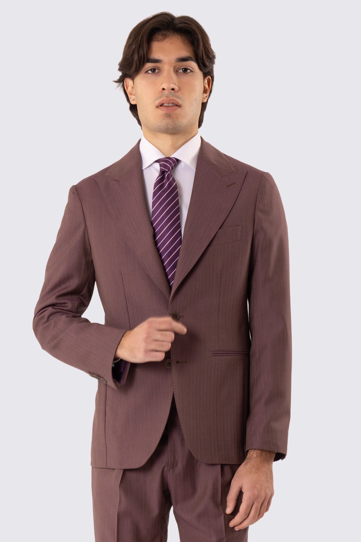 Abito uomo Monopetto color cipolla Solaro fresco lana super 110's Tessuti in esclusiva Sartoria Carillo completamente sfoderato con Rever a lancia e tasche a filetto